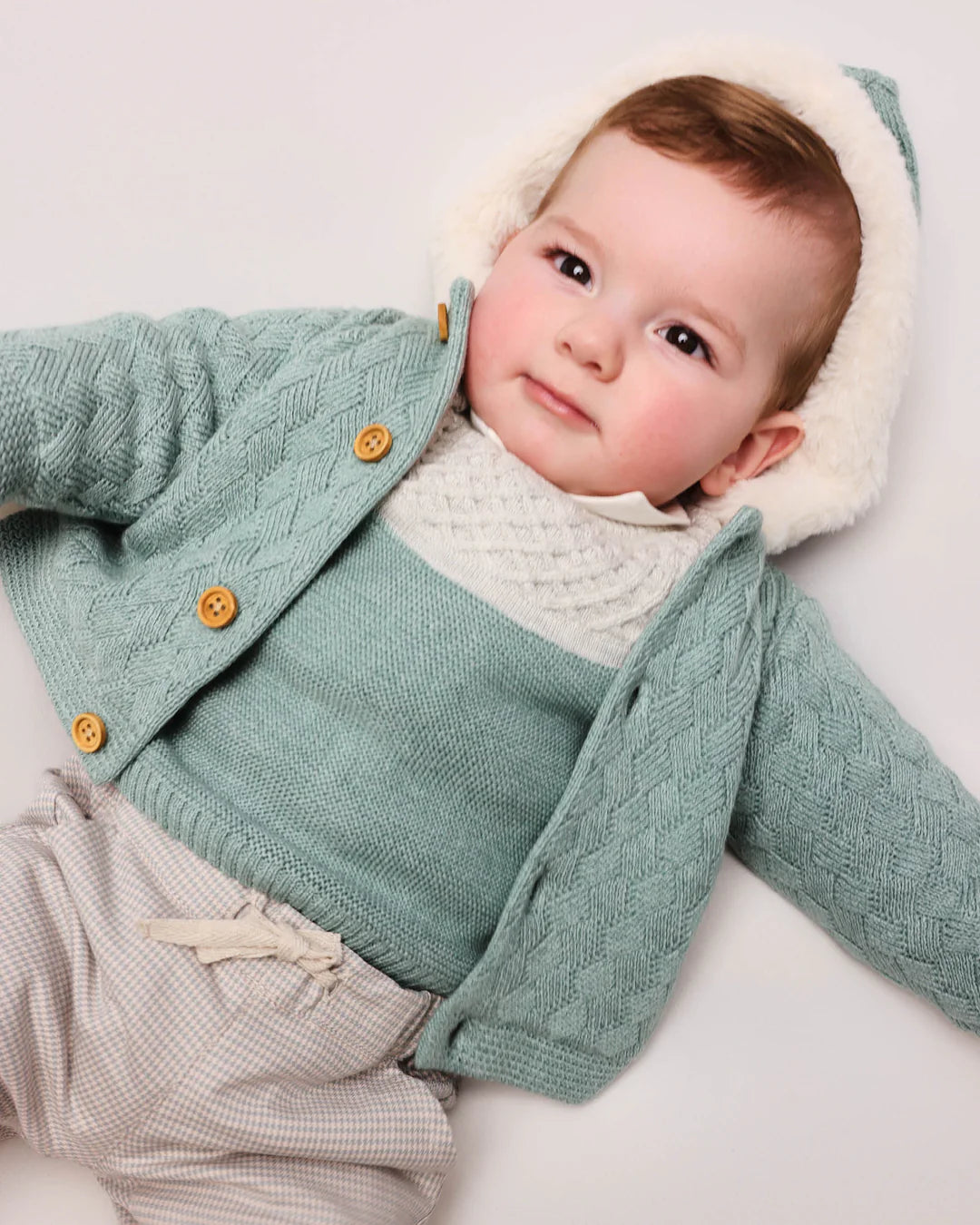 TUTTO PICCOLO Boys Green & Grey Trouser Set with Jumper - lifestyle.