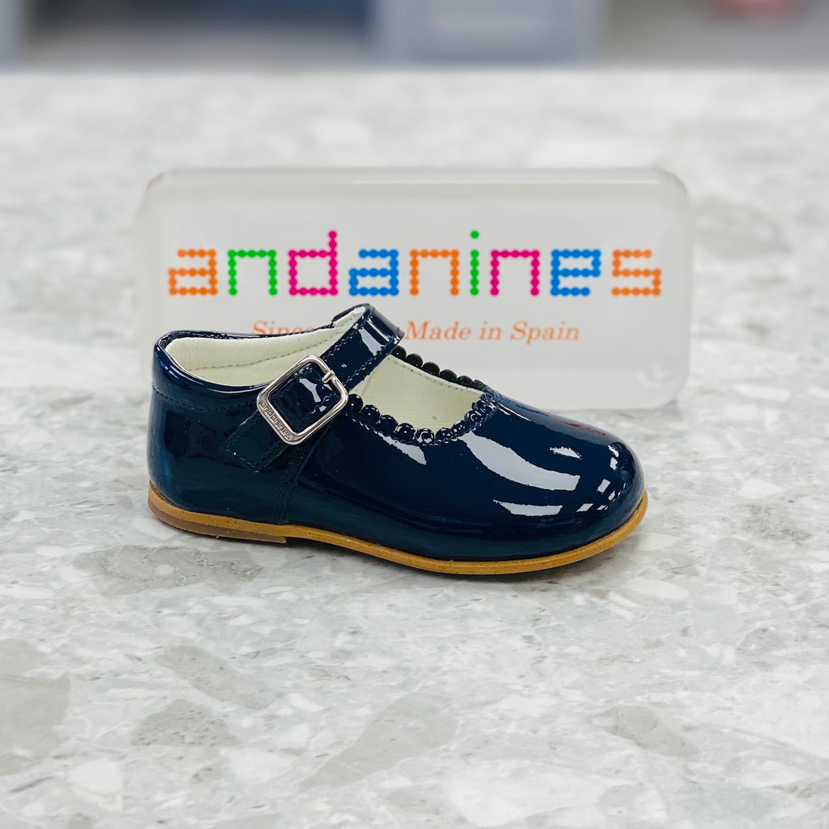Andanines Navy Patent Leather Girls Mary Jane Shoes