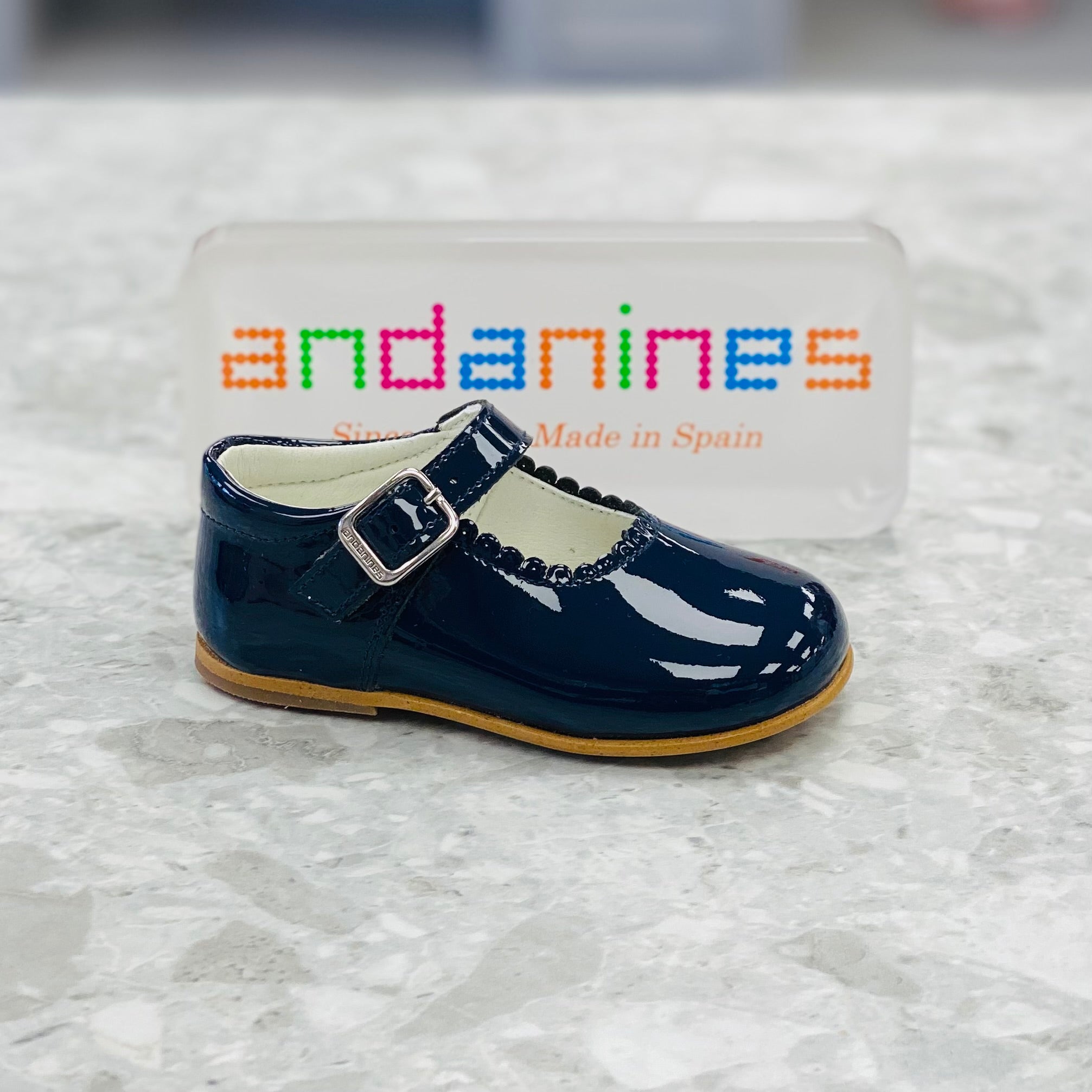 ANDANINES Navy Girls Patent Leather Mary Jane Shoes