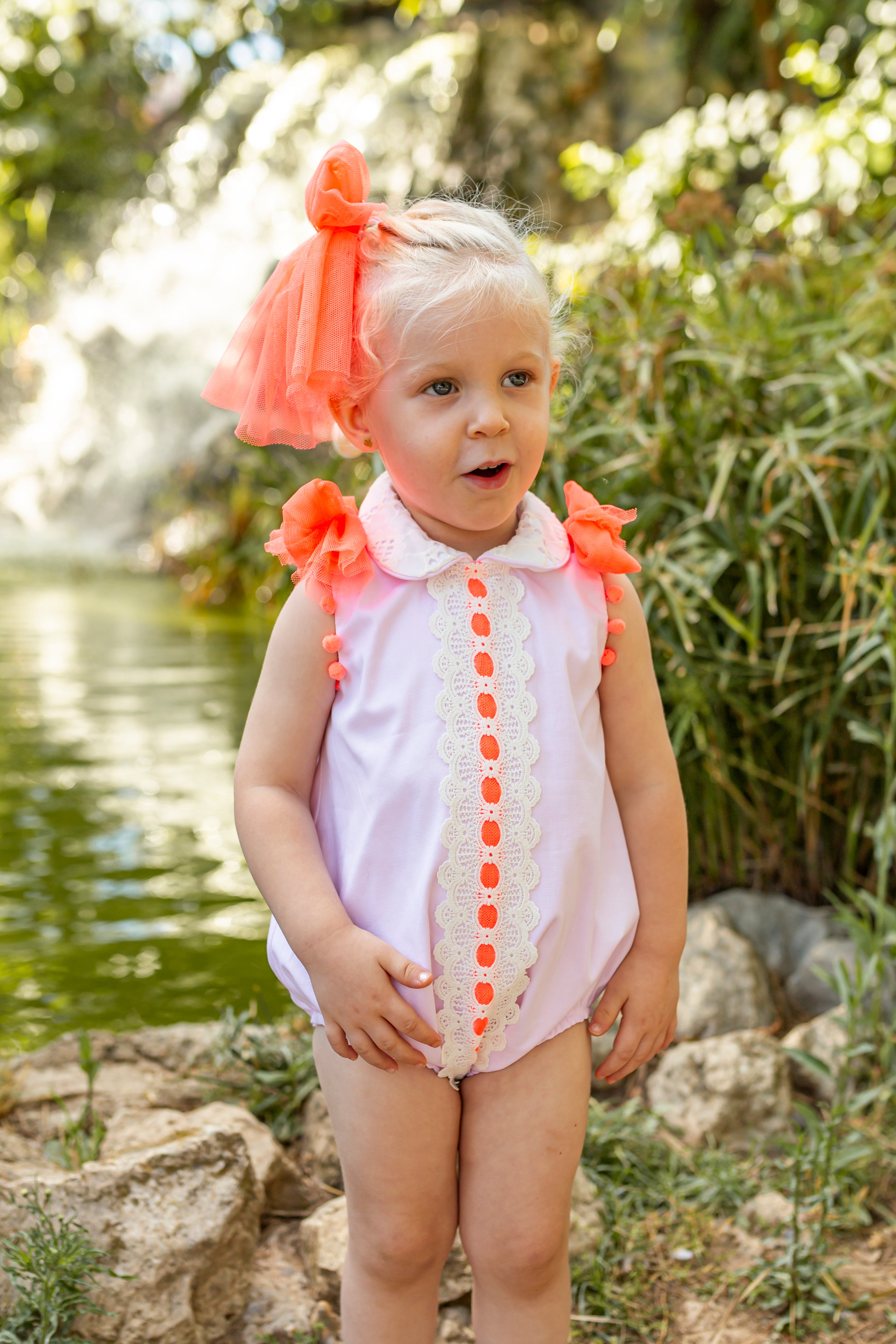 NAXOS SS25 Neon Girls Pink & Orange Tulle Romper - CLEARANCE SALE