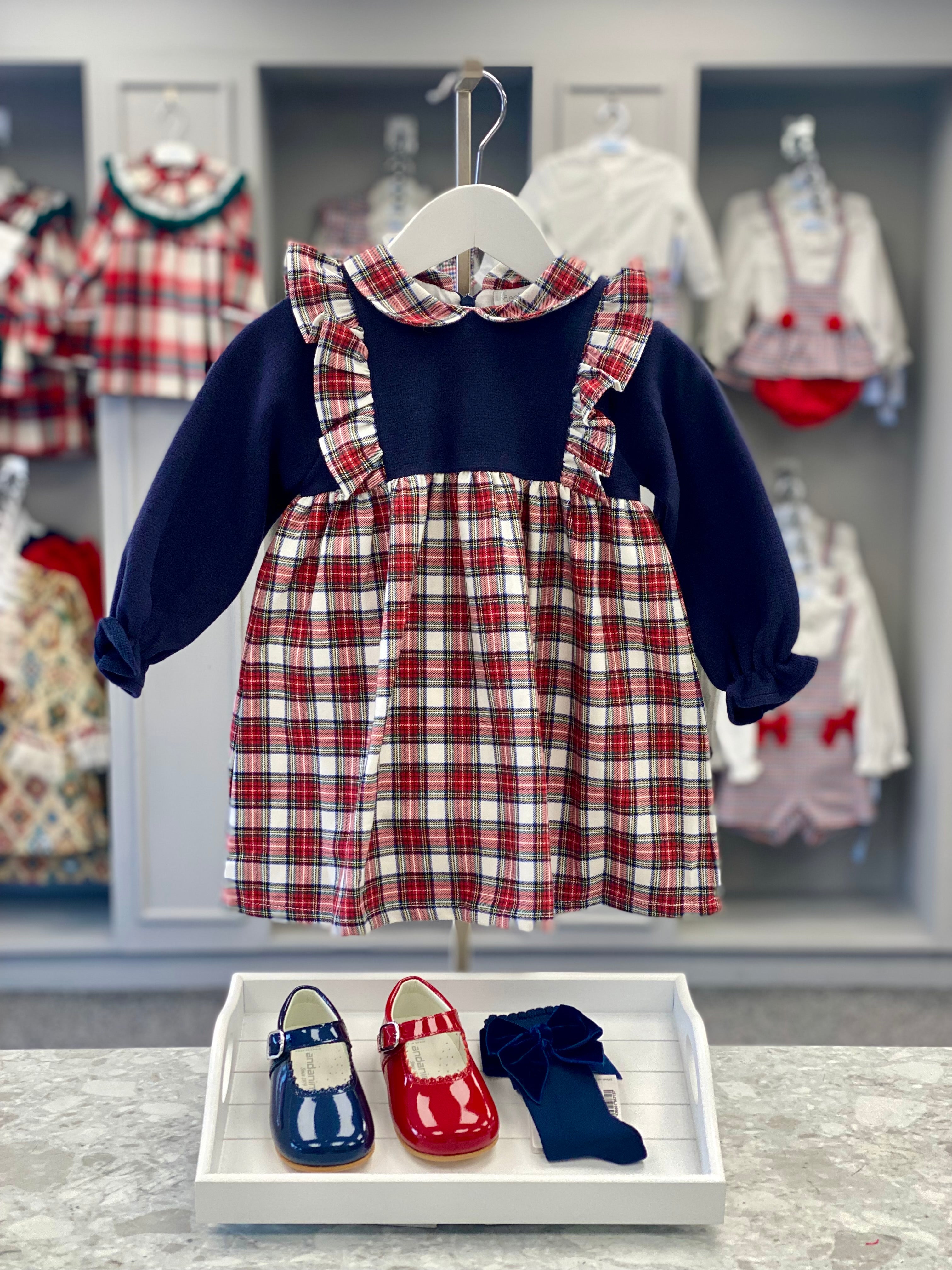 DEOLINDA AW22 Alaska Baby Girls Navy Tartan Dress - CLEARANCE SALE