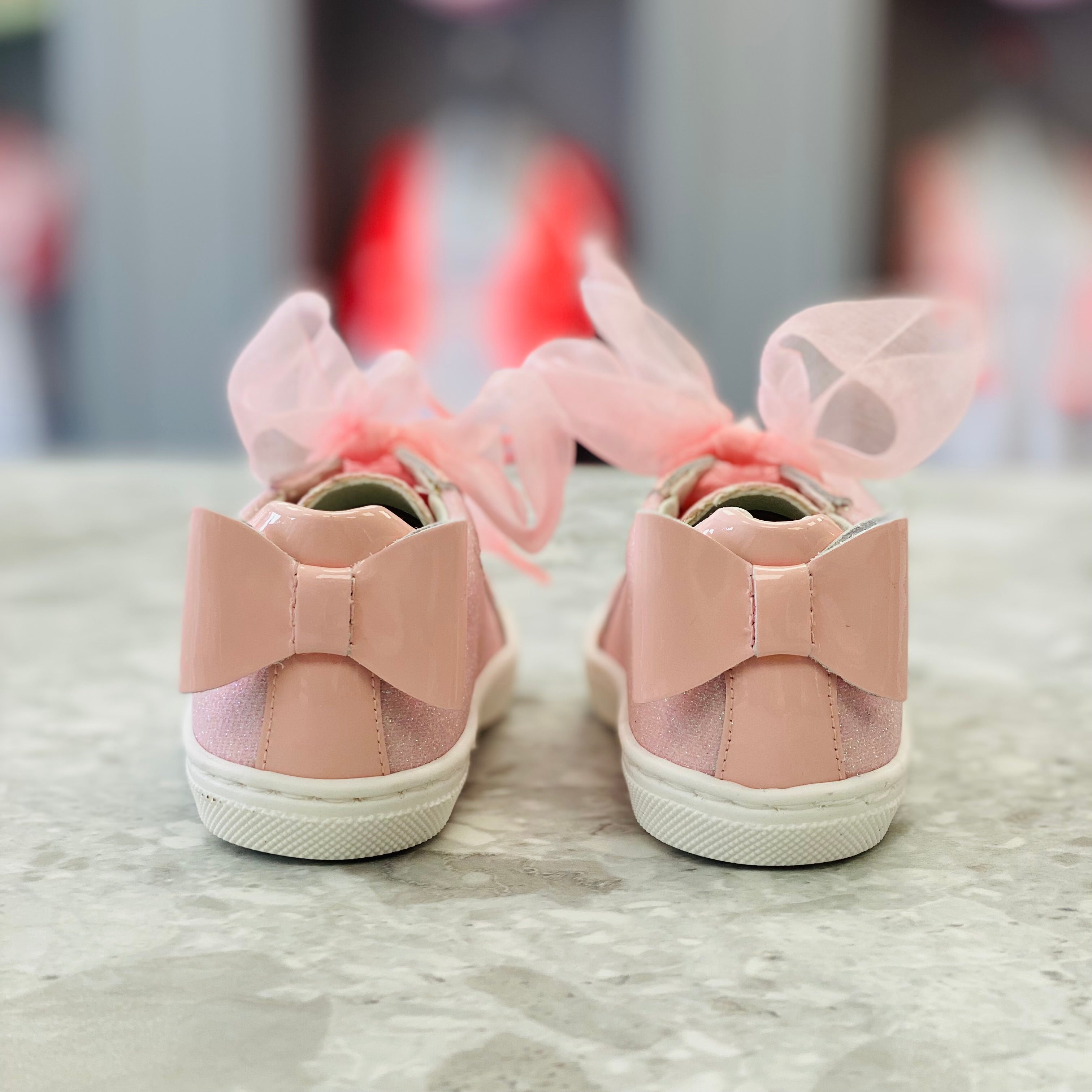 ANDANINES Pink Girls Patent Leather Glitter Trainers