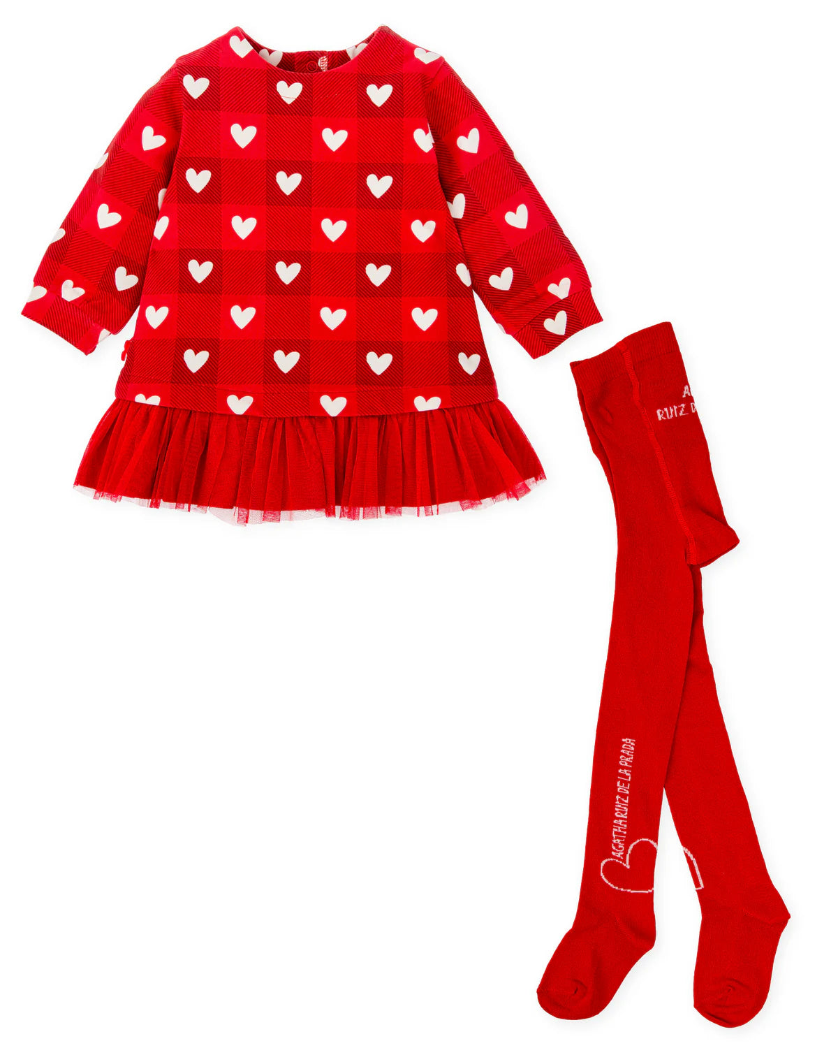 AW25 AGATHA RUIZ DE LA PRADA Girls Red Heart Print Dress & Tights
