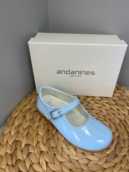 ANDANINES Girls Mary Jane Blue Patent Leather Shoe
