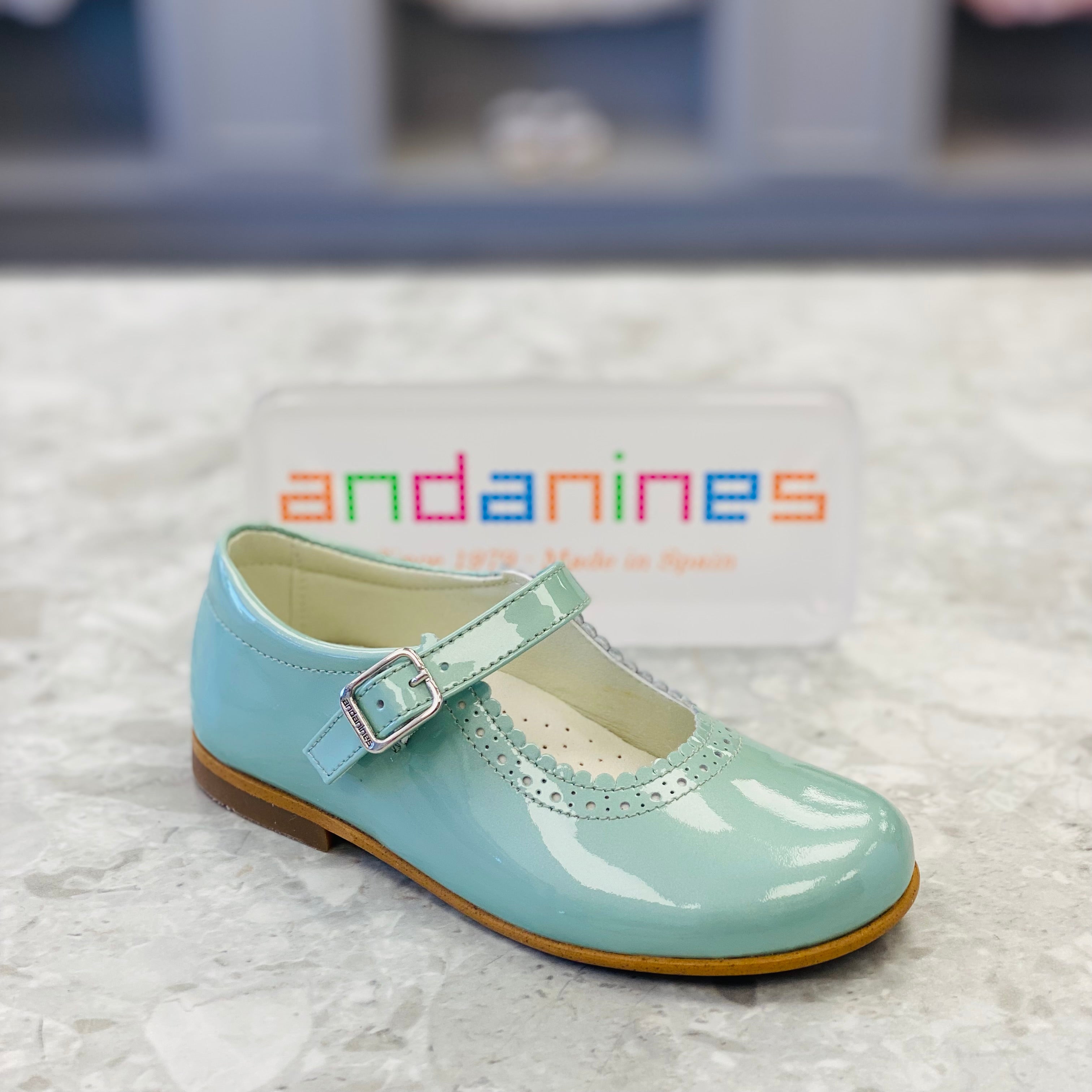 ANDANINES Green Pearl Girls Leather Mary Jane Shoes - CLEARANCE SALE