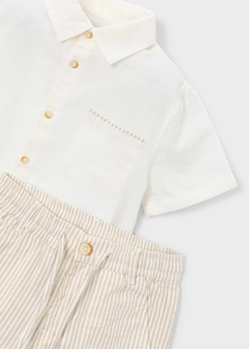 Mayoral boys oat stripe shirt and shorts set 3217 - detail view