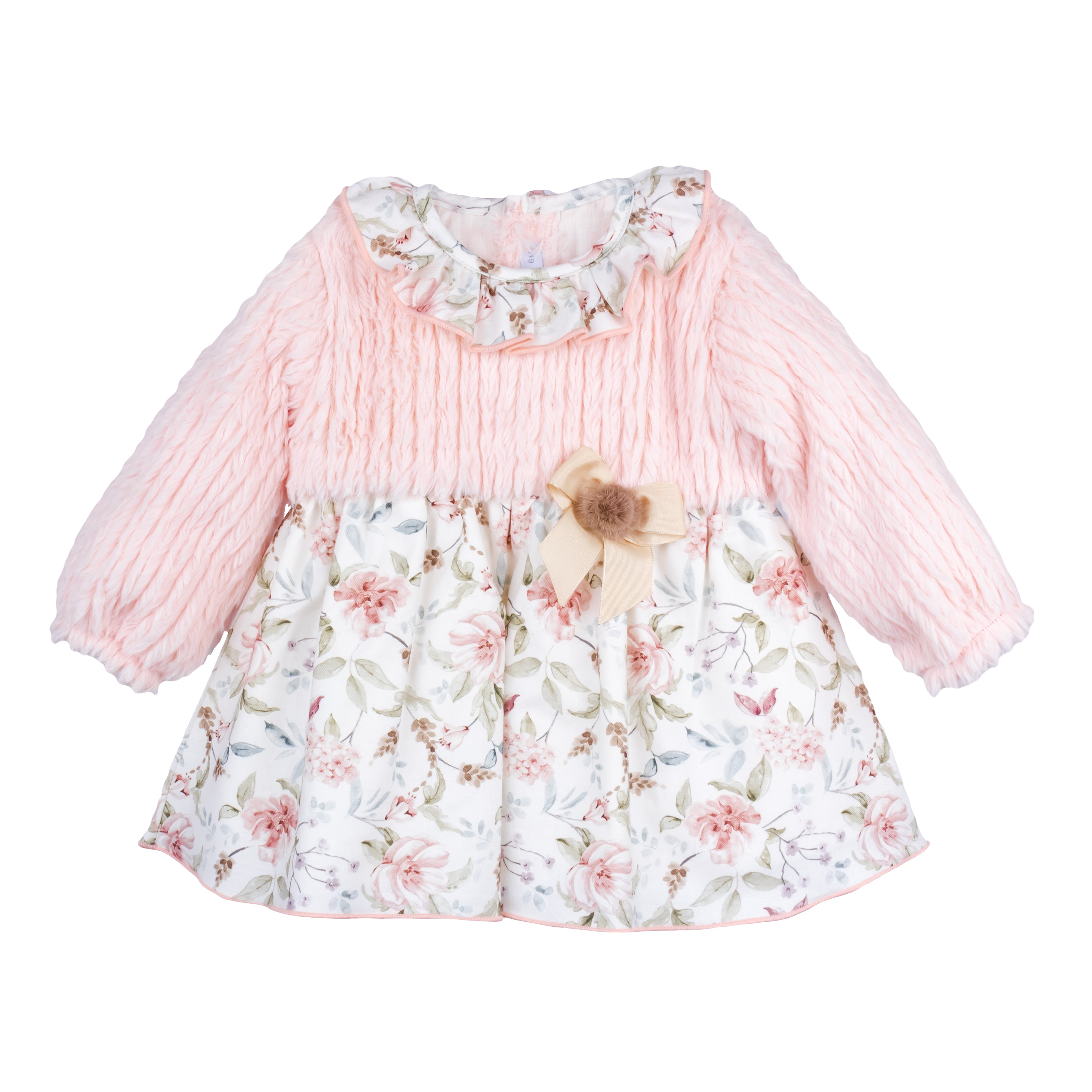 CALAMARO AW24 Tajo Girls Pink Faux Fur & Floral Dress - 21278