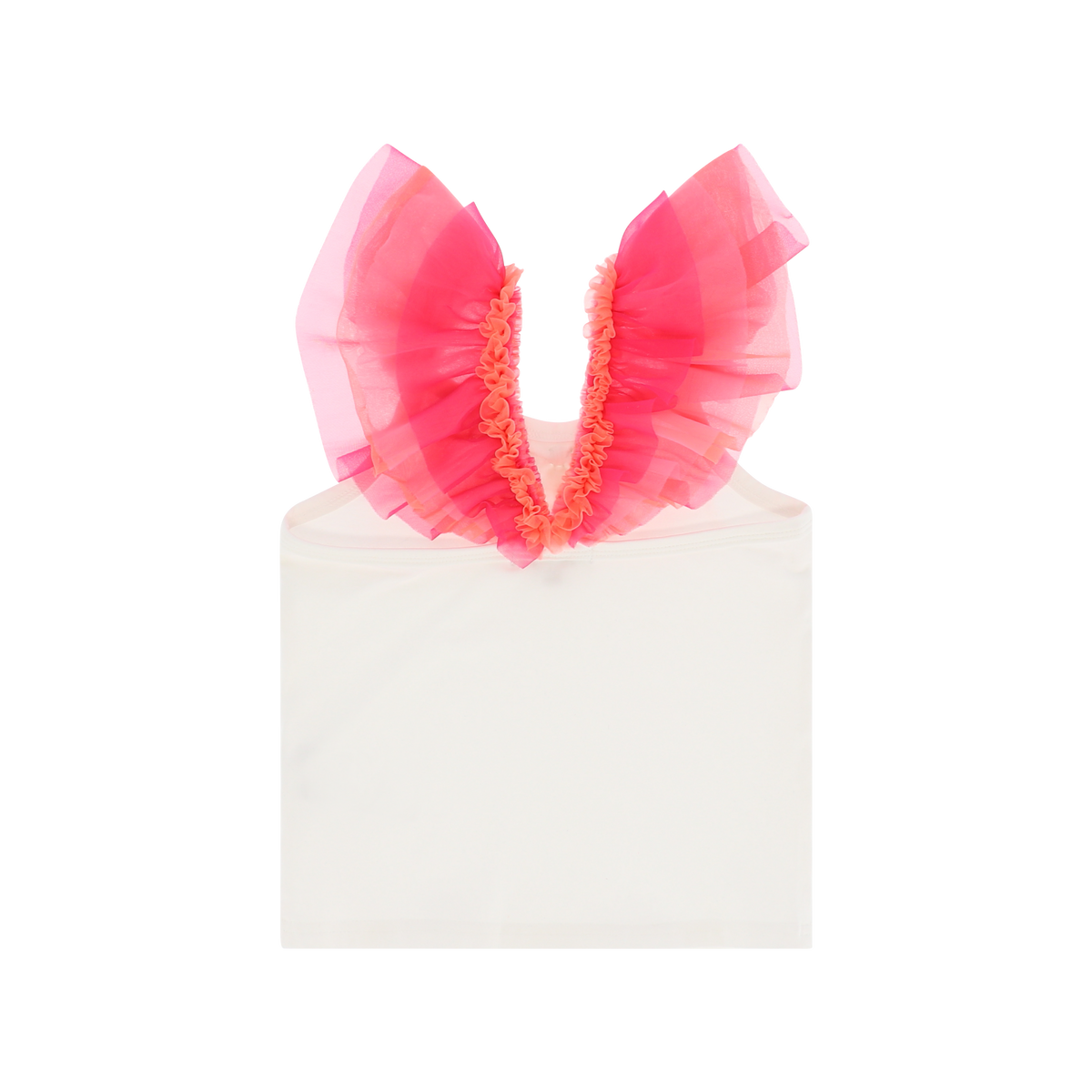 Angel’s Face Laetitia white cotton top with neon pink and orange tulle sleeves - back