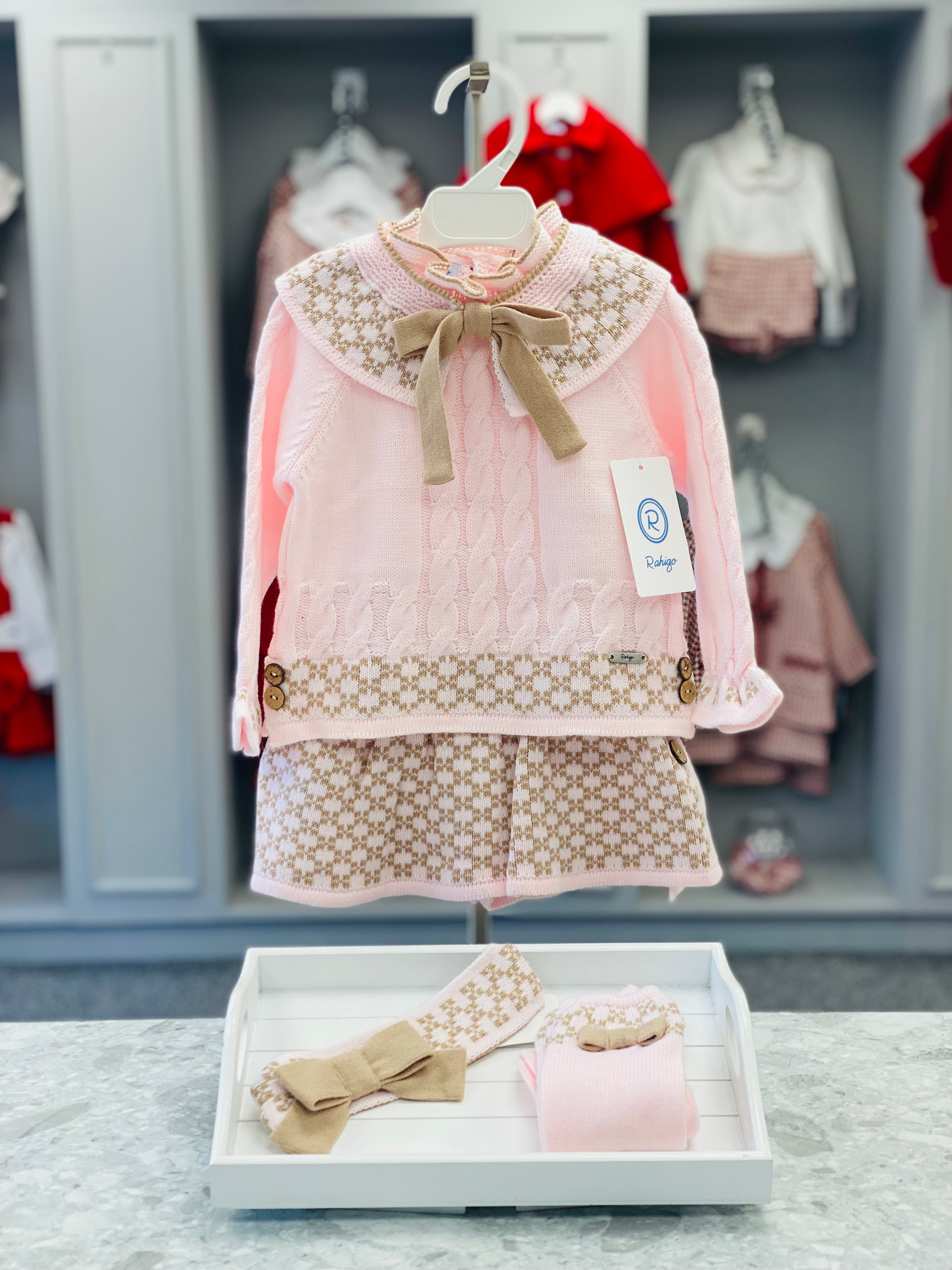 AW25 RAHIGO Baby Pink & Camel Girls Skirt Set - 25218