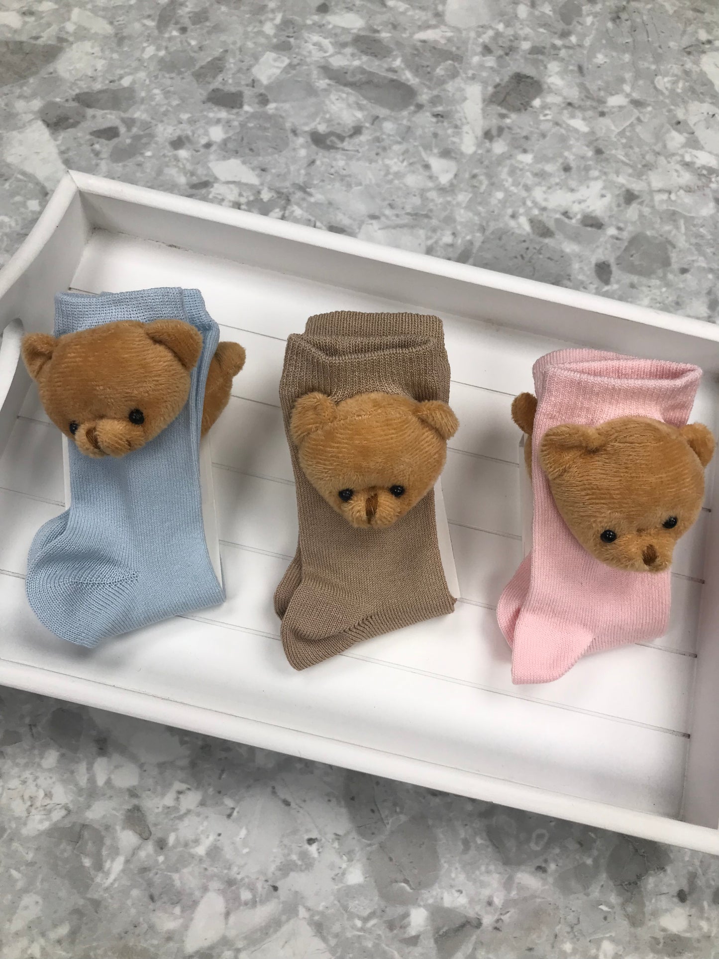 Meia Pata teddy pink knee high socks with teddy bear head detail