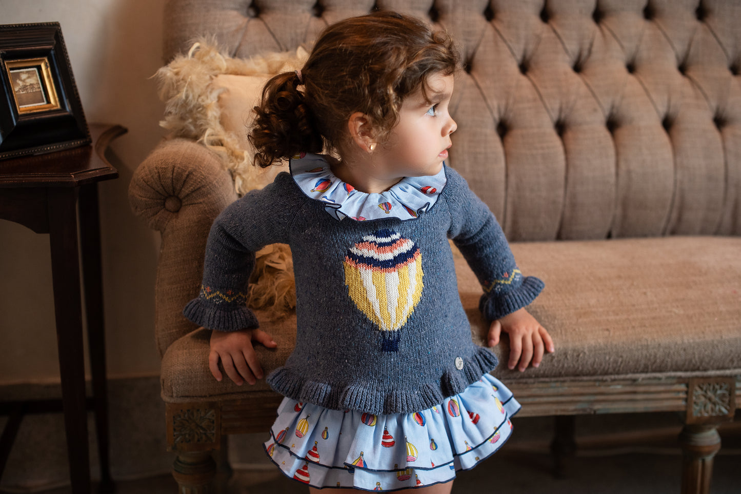 FOQUE AW24 Globos Blue Hot Air Balloon Girls Jam Pant Set - 4235