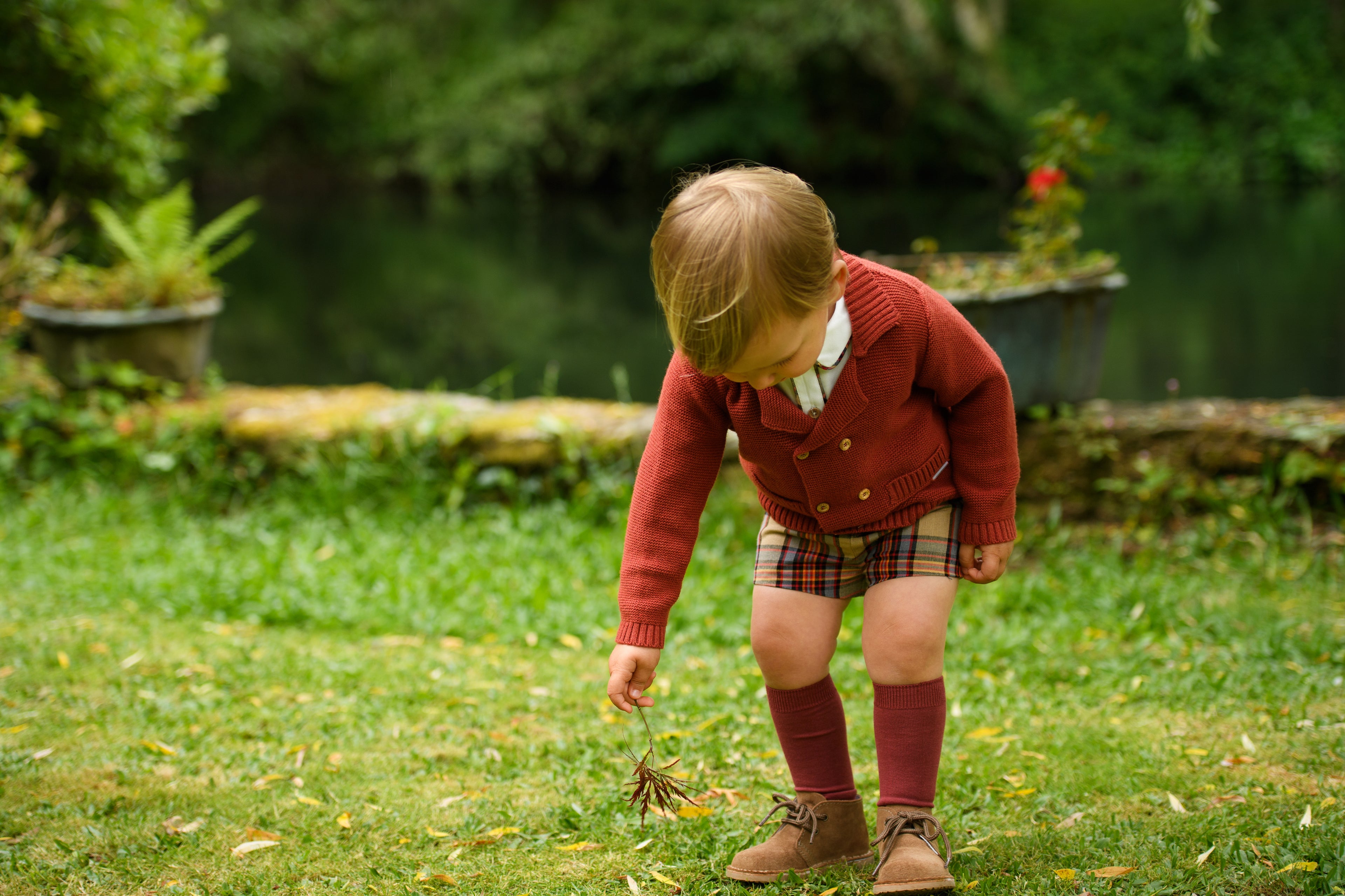 AW25 FOQUE La Calabaza Boys Camel Check Short Set