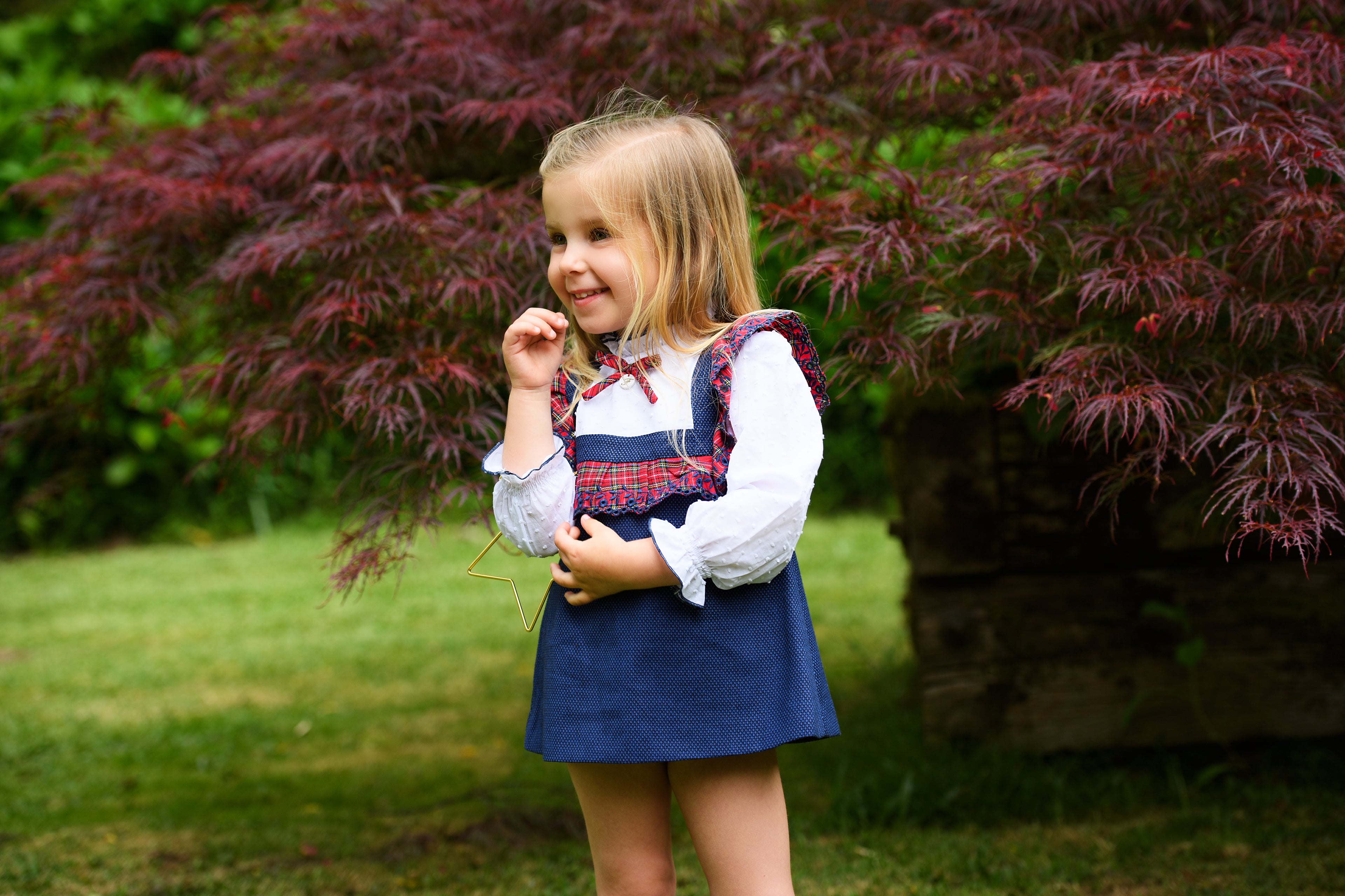 AW25 FOQUE Galletas Girls Navy Tartan Dress & Knickers