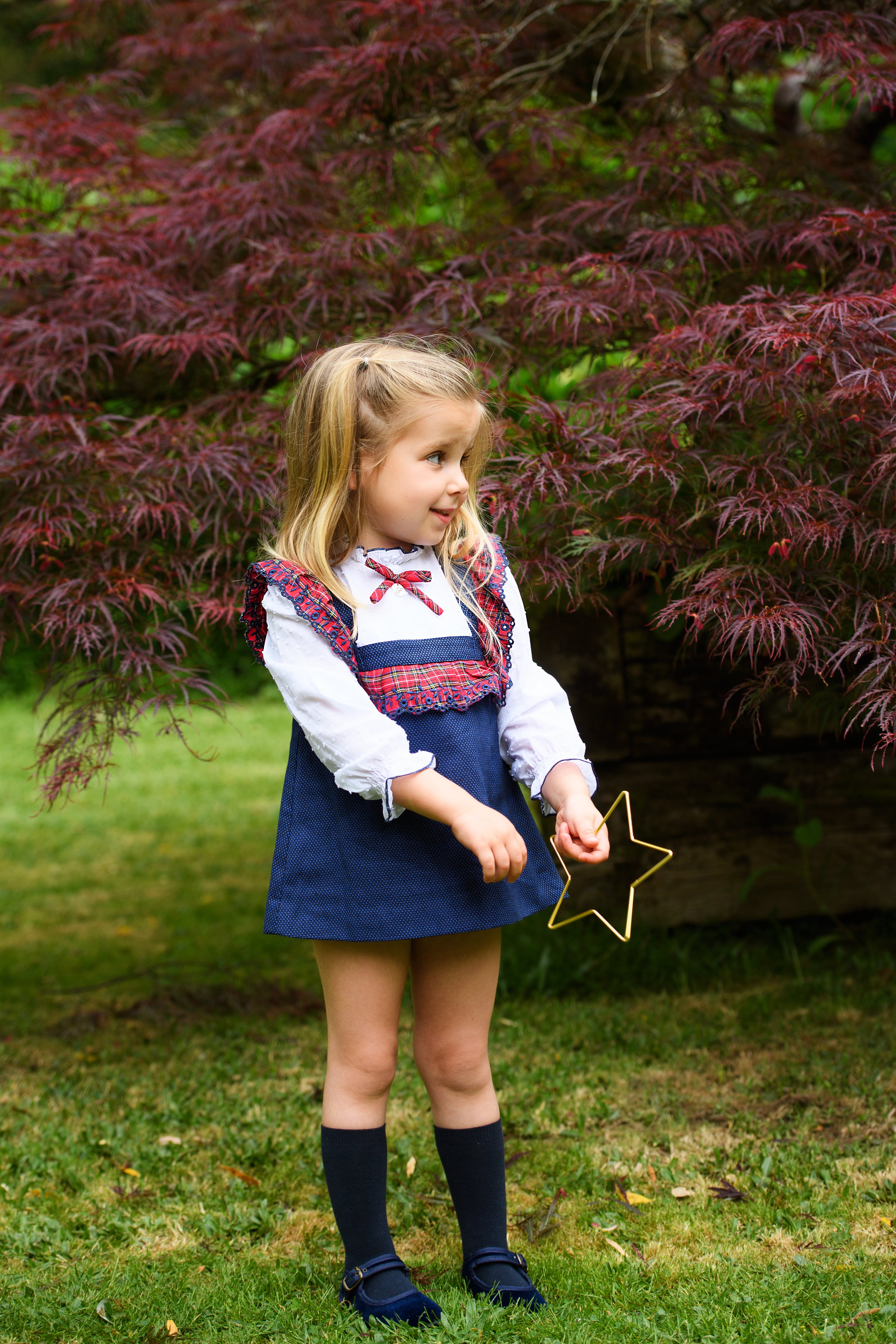 AW25 FOQUE Galletas Girls Navy Tartan Dress & Knickers