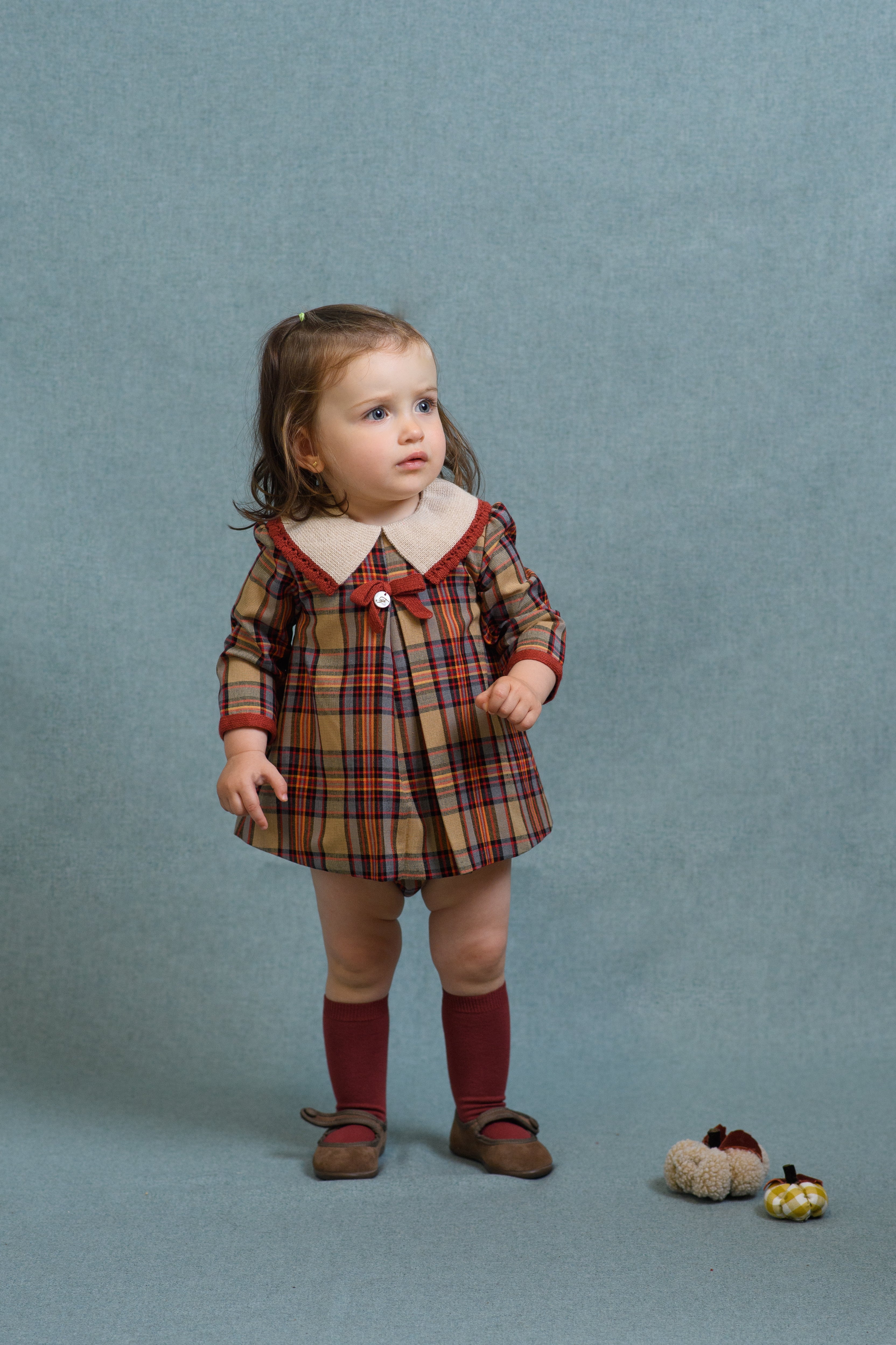 AW25 FOQUE La Calabaza Girls Camel Check Dress & Knickers