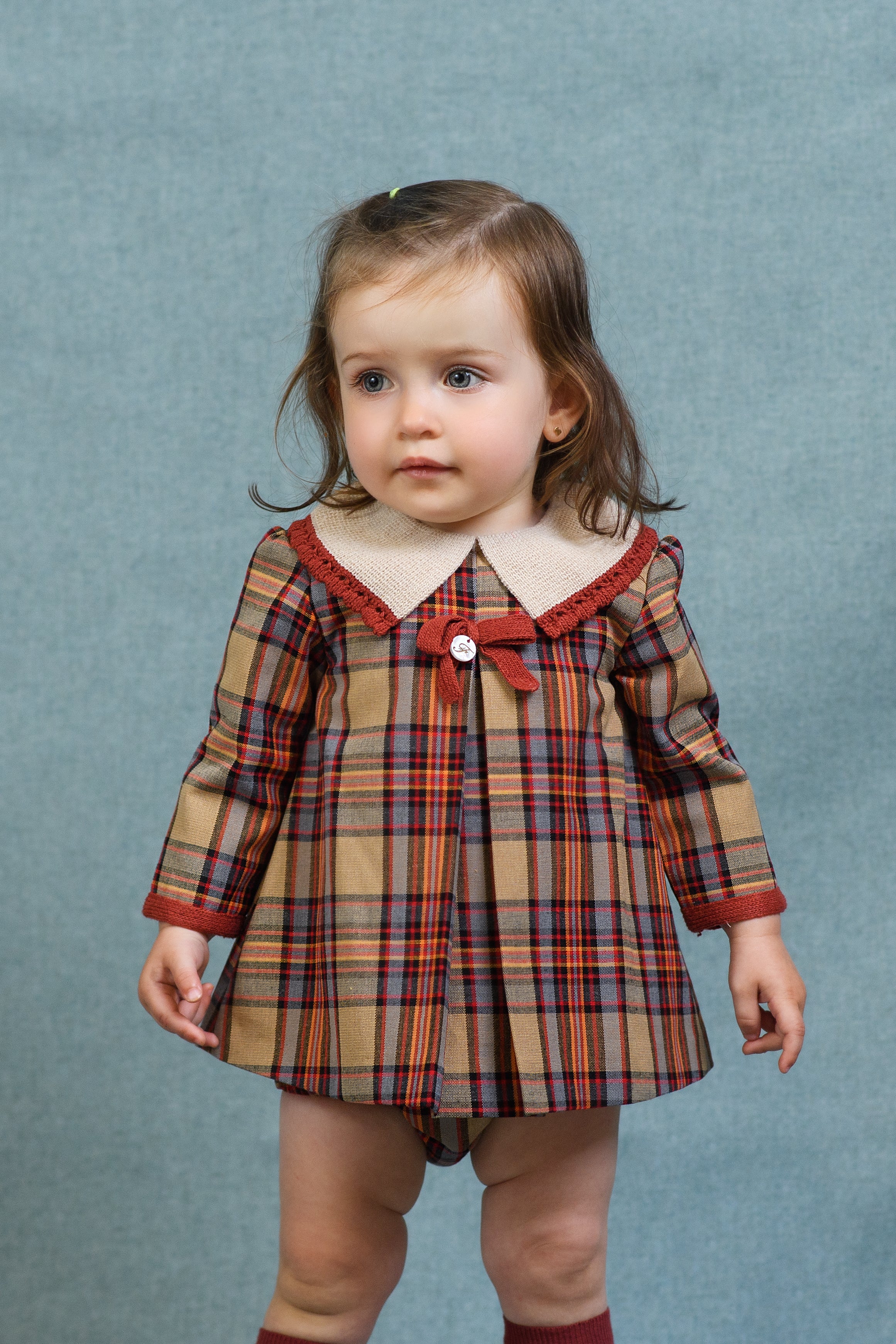 AW25 FOQUE La Calabaza Girls Camel Check Dress & Knickers