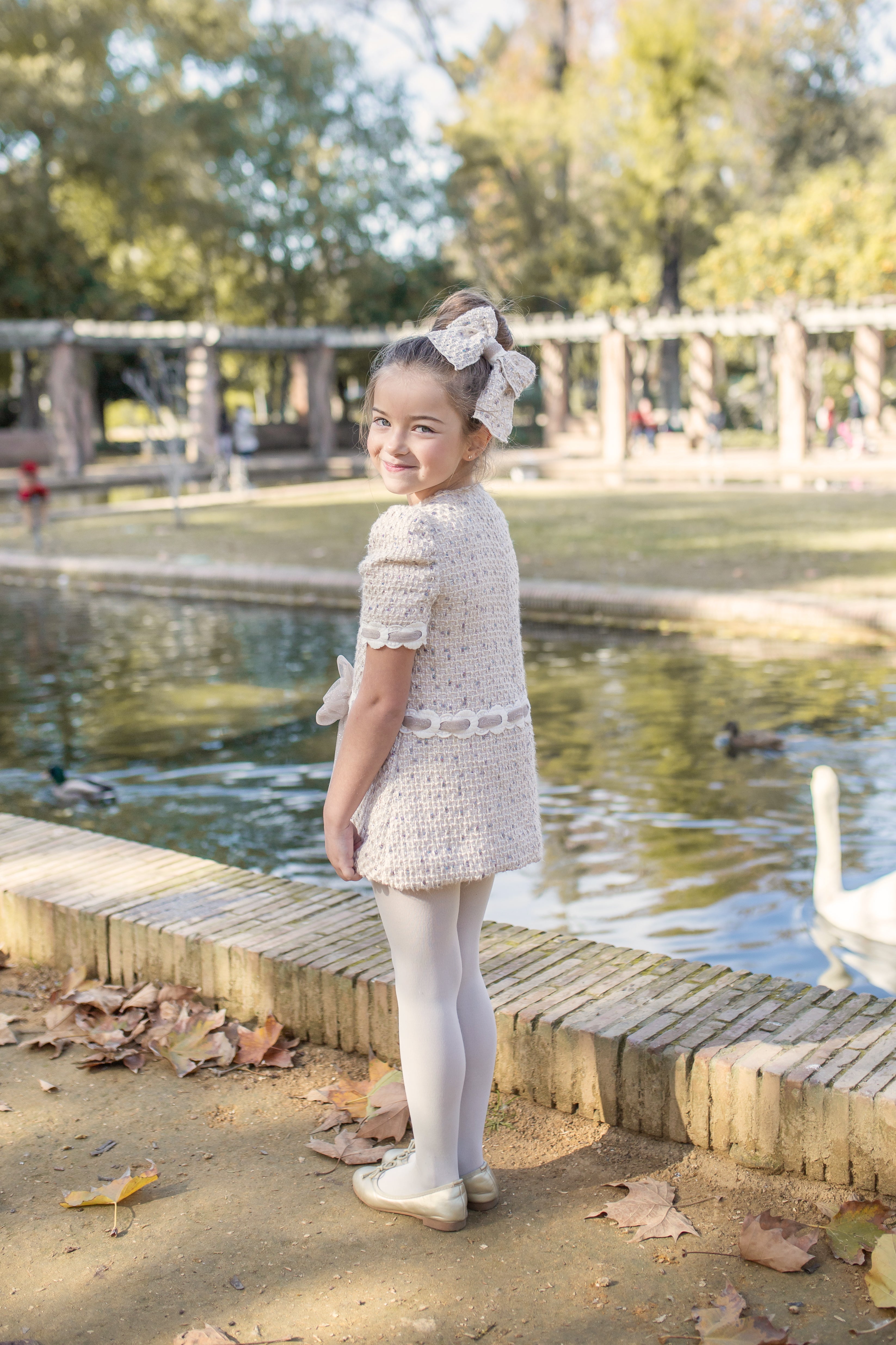 AW25 NAXOS Camel Tweed Girls A-Line Dress - 7632