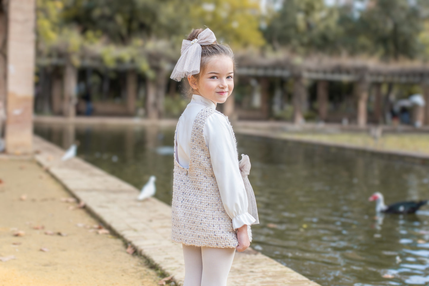 PRE ORDER AW25 NAXOS Camel Tweed Girls Blouse & Pinafore Set - 7642