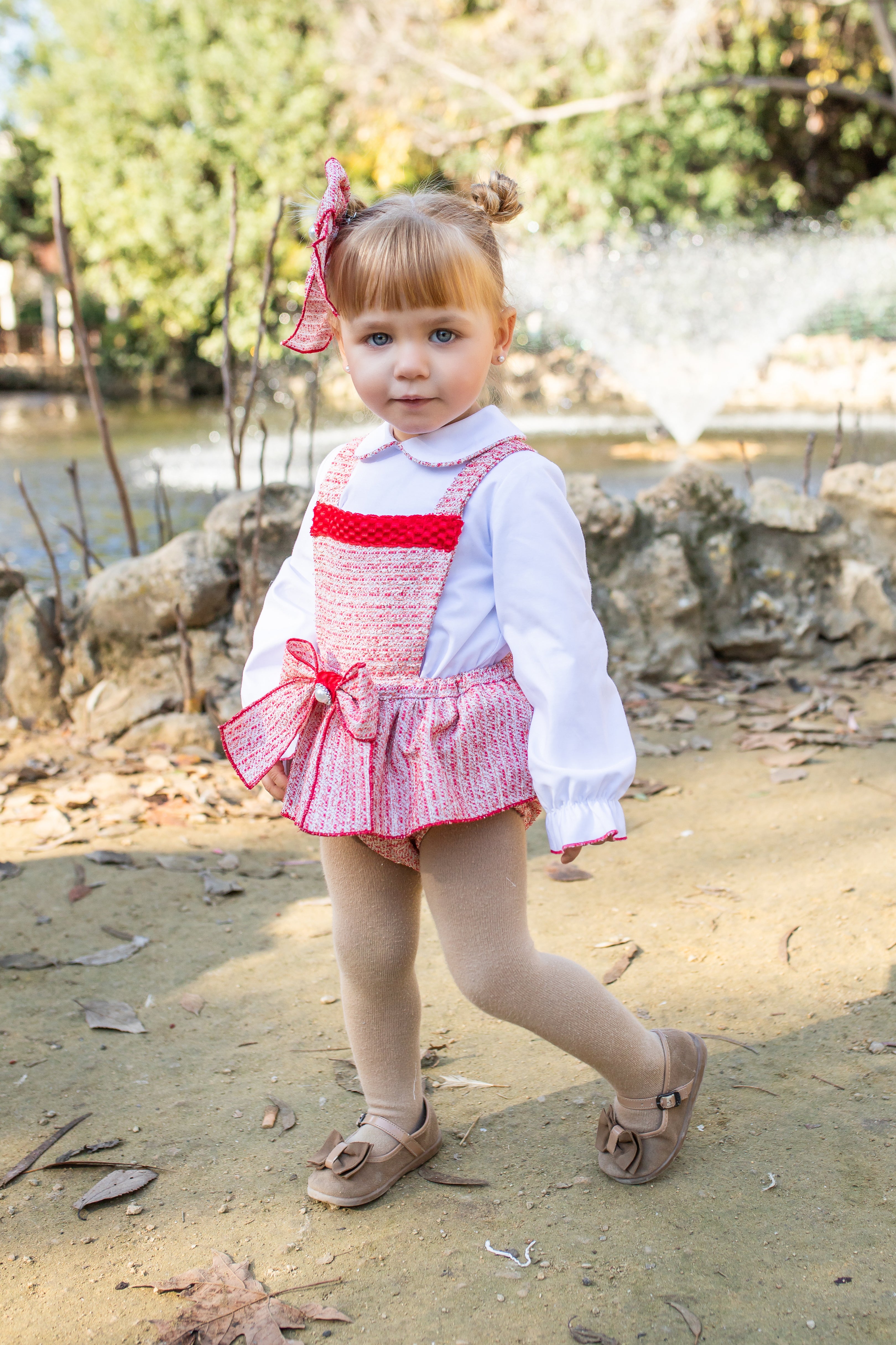 AW25 NAXOS Red Tweed Girls Blouse & Romper - 7607