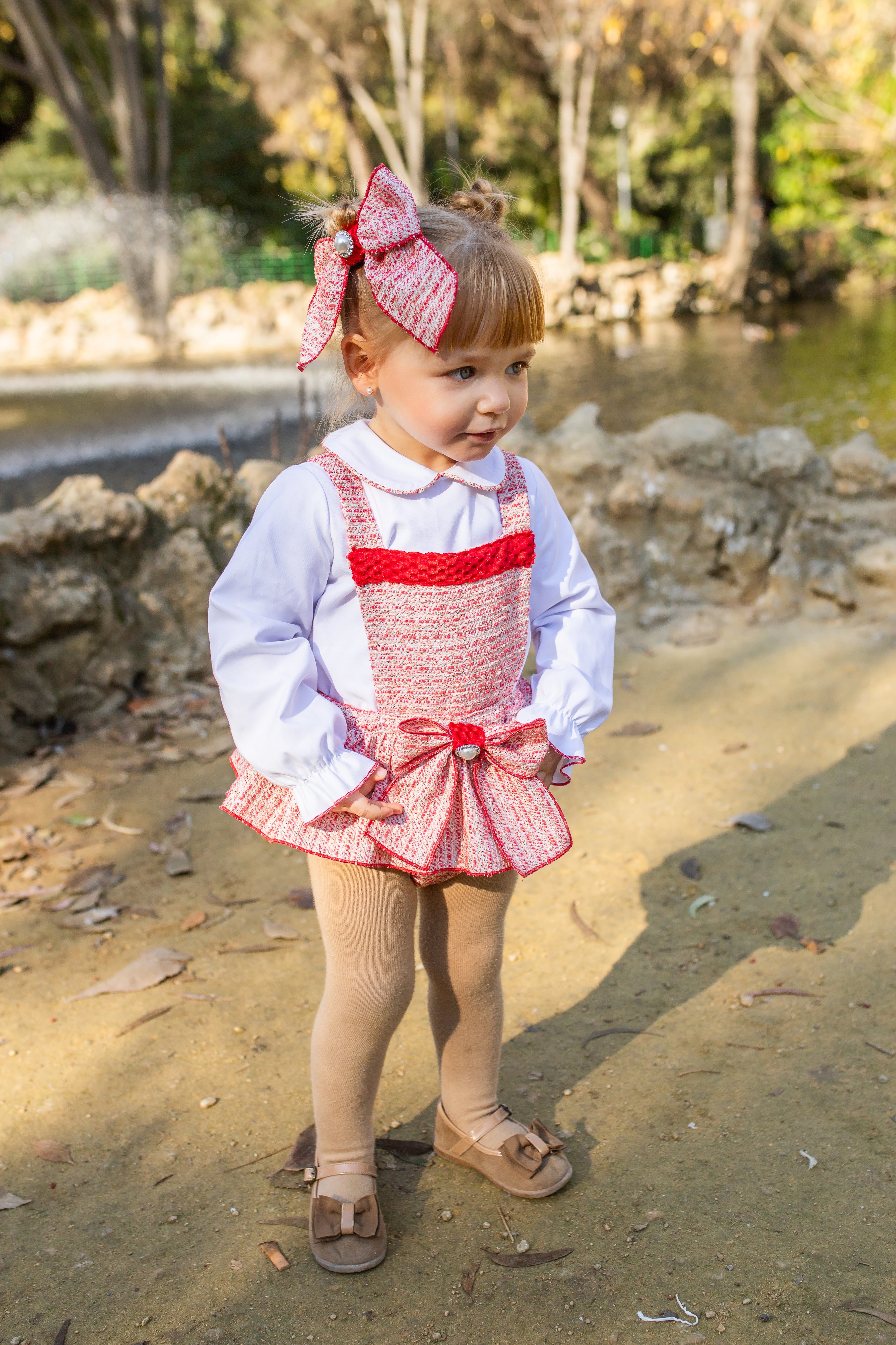 AW25 NAXOS Red Tweed Girls Blouse & Romper - 7607