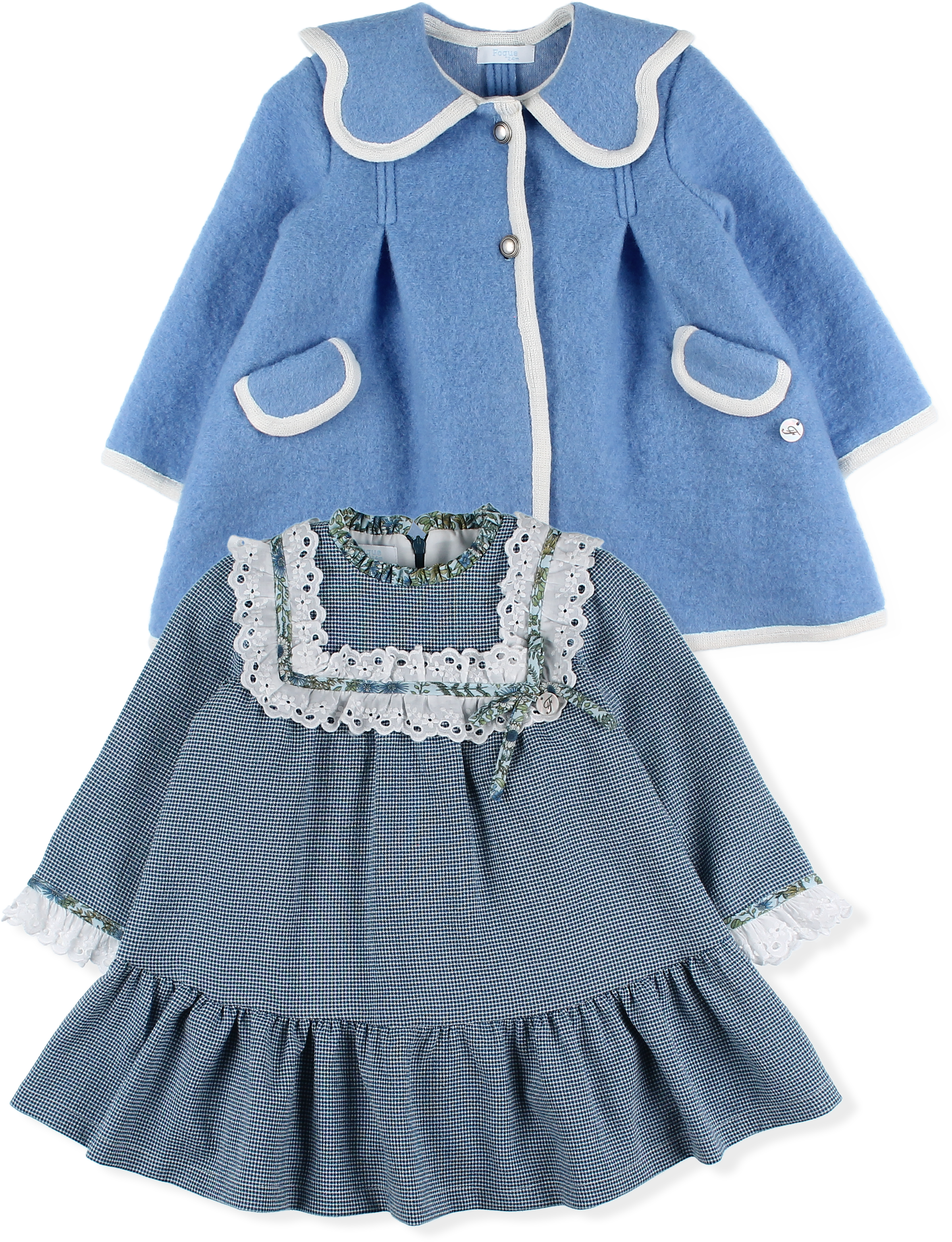 AW24 FOQUE Light Blue Girls Wool Coat - CLEARANCE SALE