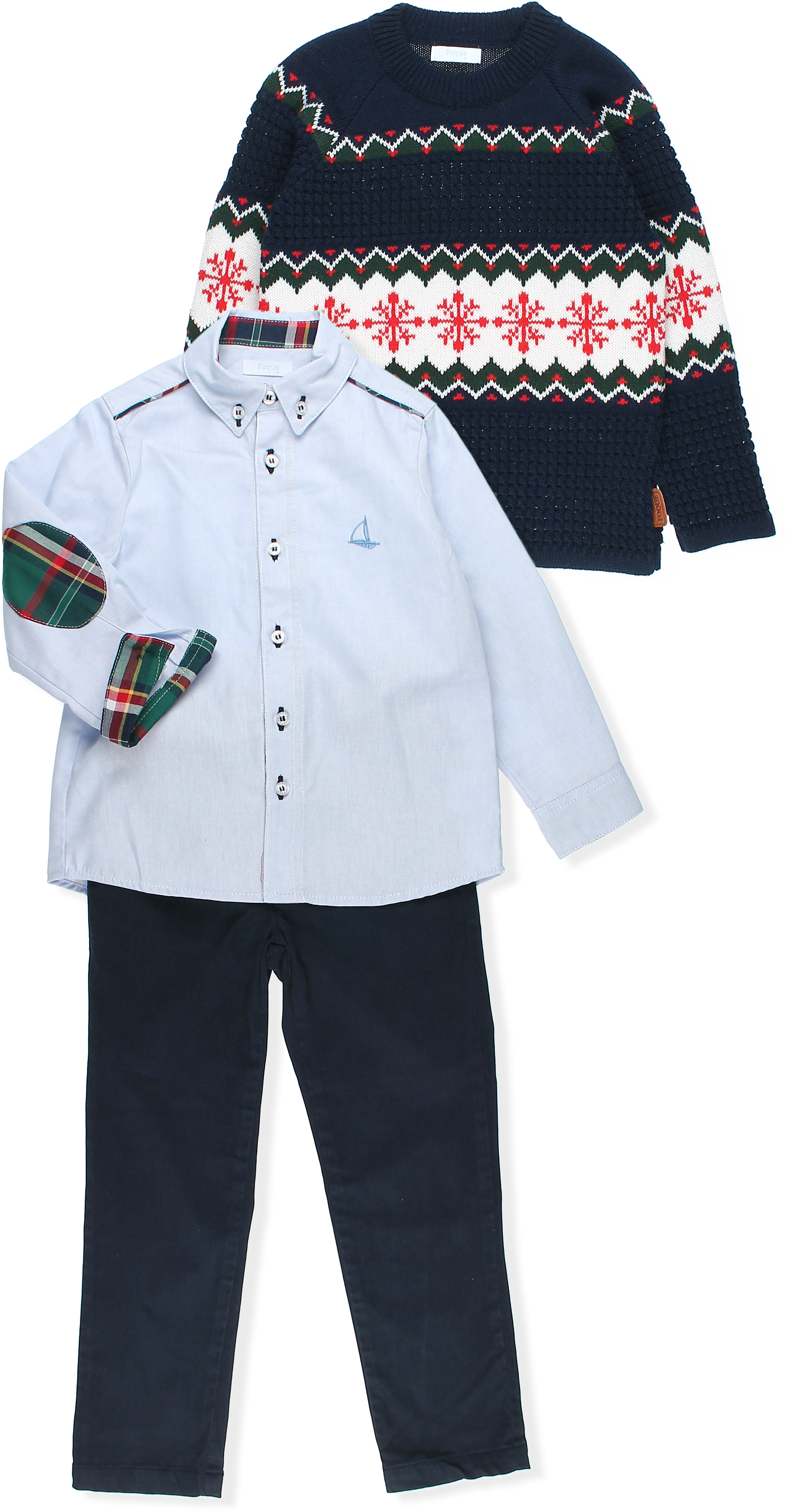 AW24 FOQUE Tartan Boys Navy Shirt & Trousers - CLEARANCE SALE