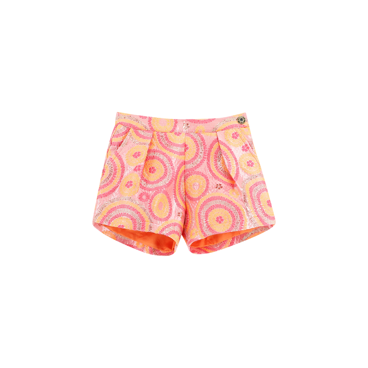 Angel’s Face Laetitia girls pink orange and gold jacquard shorts - front