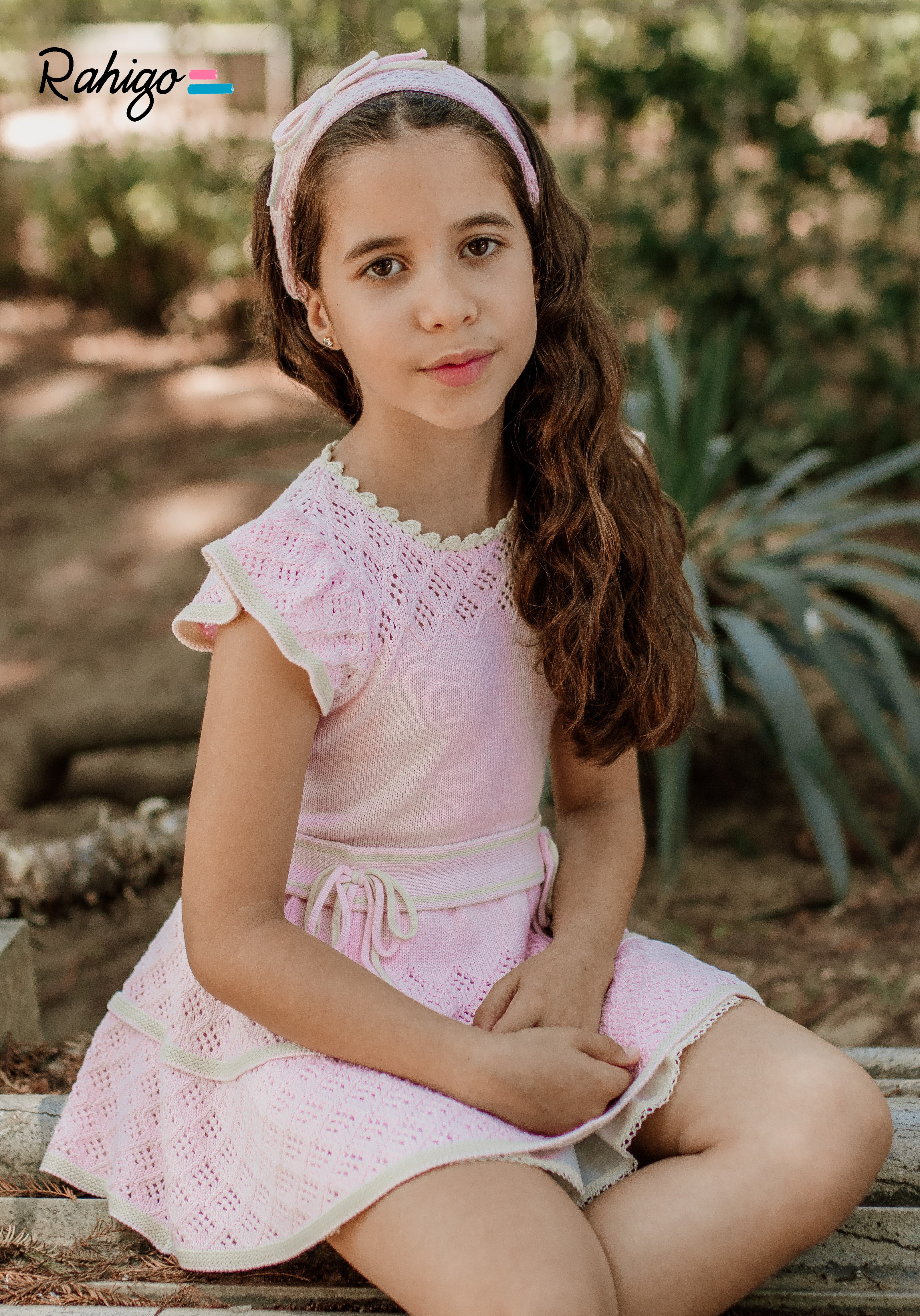 RAHIGO SS24 Pink & Cream Girls Drop Waist Dress - CLEARANCE SALE