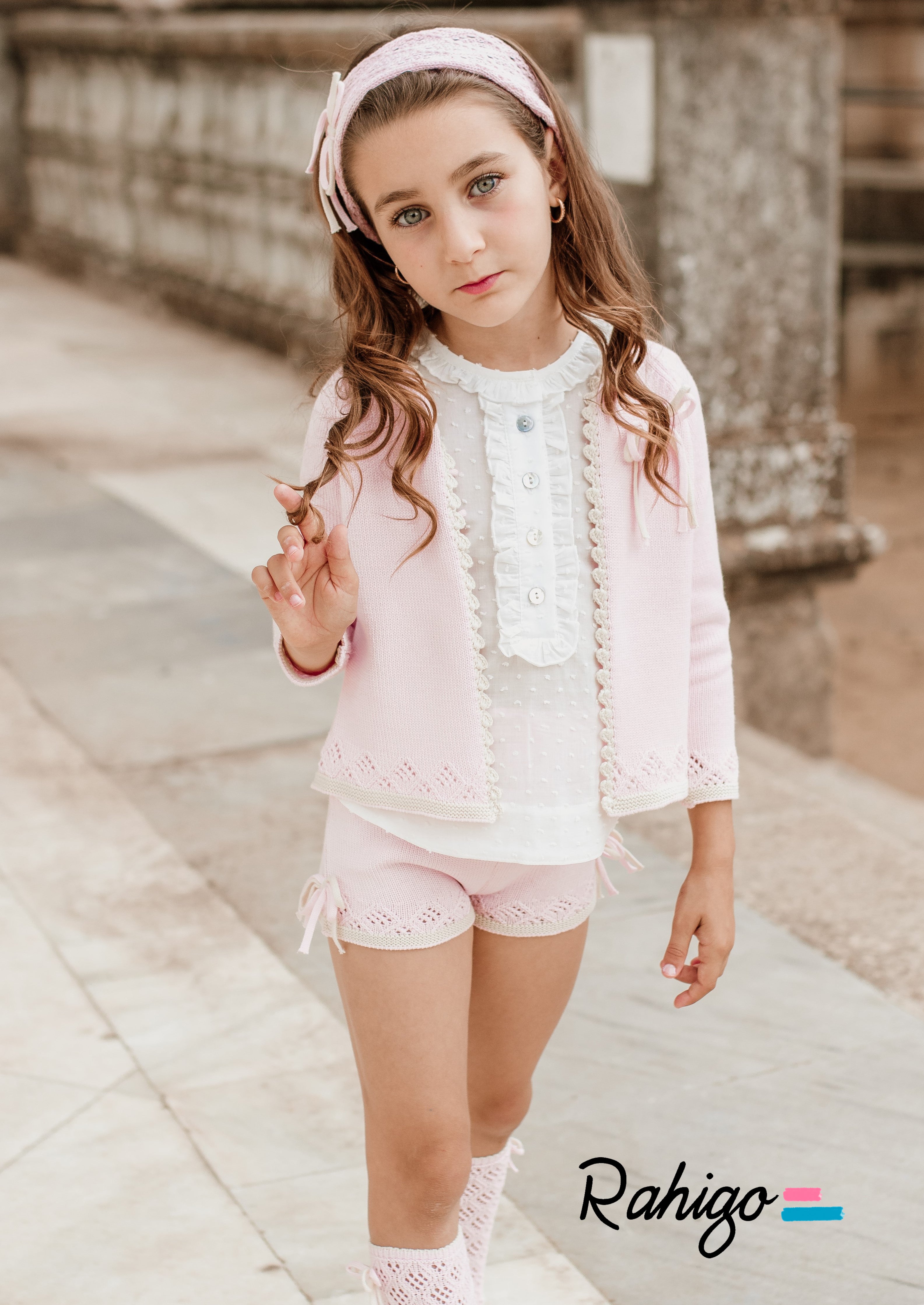 RAHIGO SS24 Pink & Cream Girls Three Piece Short Set - CLEARANCE SALE