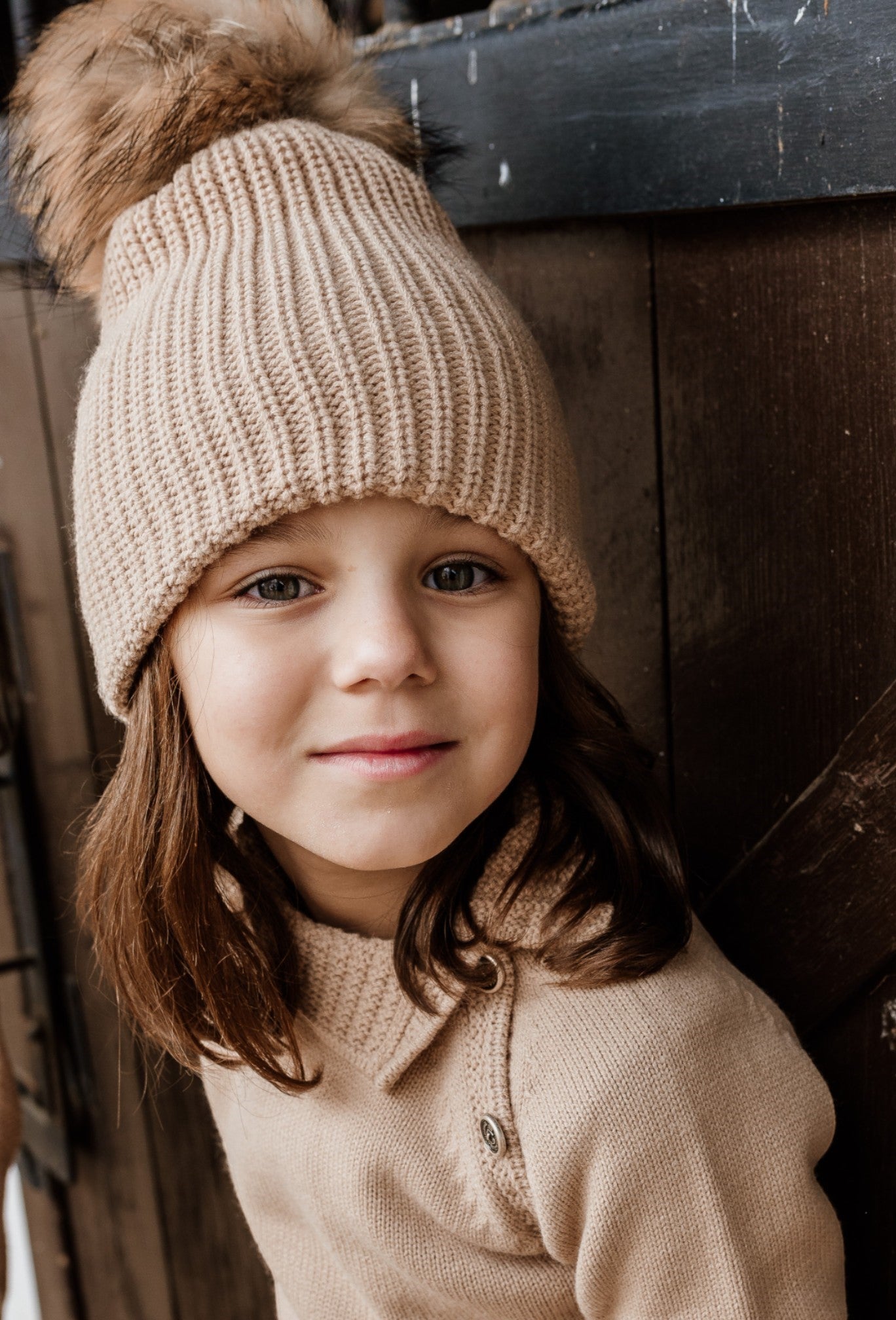 RAHIGO AW24 Camel Fur Unisex Pom Pom Hat - CLEARANCE SALE