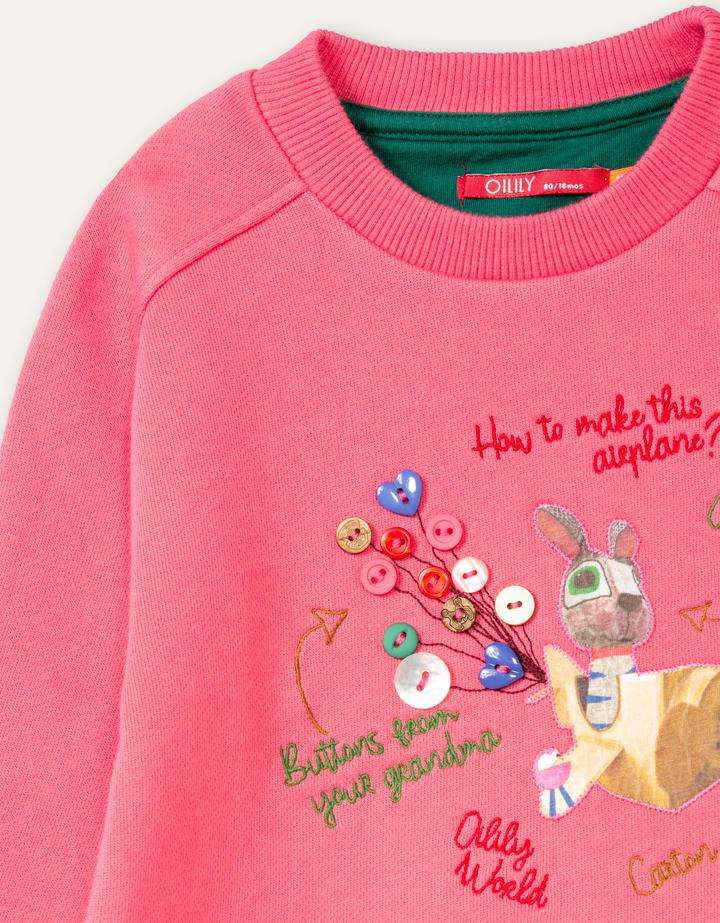 Oilily Hug Girls Pink Rabbit Sweater