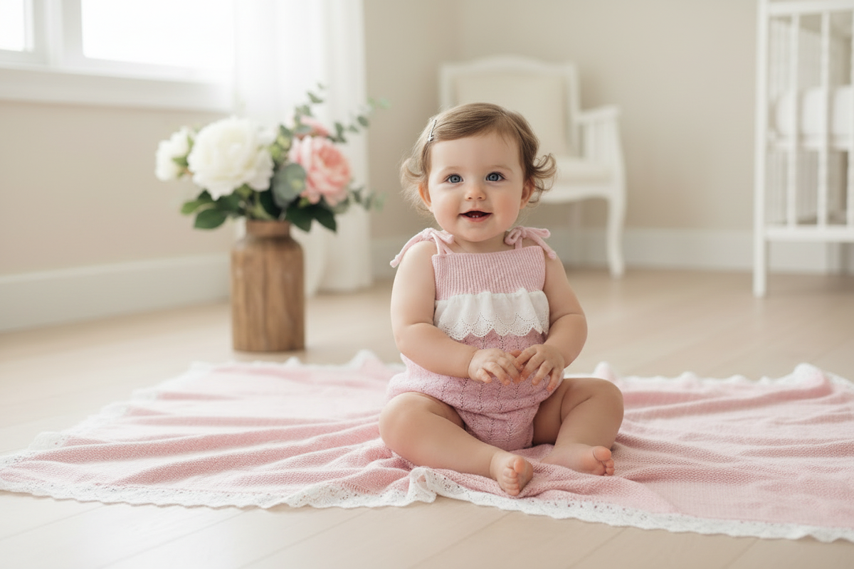 Mac Ilusión Floral Rustik Girls Pink Knitted Romper - 0044