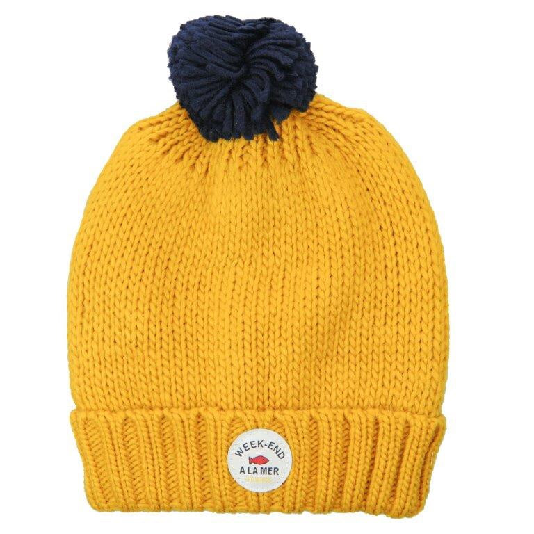 WEEKEND A LA MER Boys Mustard & Navy Pom Pom Hat - NON RETURNABLE