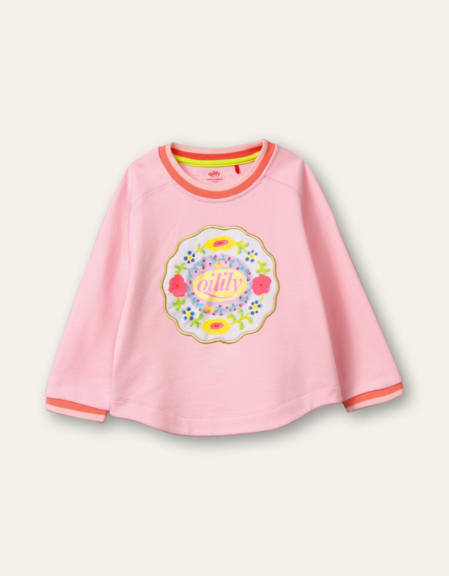 Oilily Home Girls Pink Floral Logo Sweater