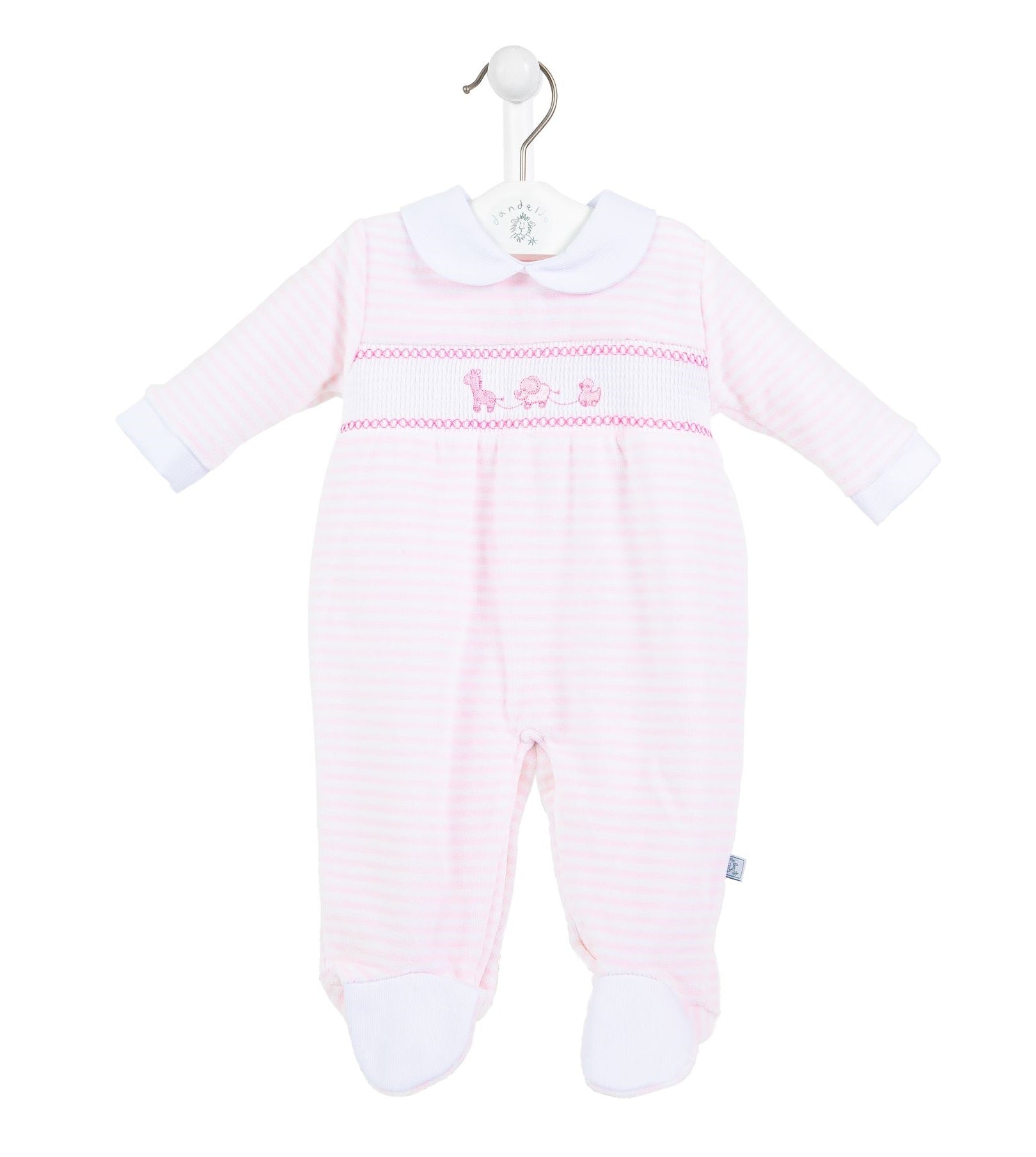 DANDELION Baby Girls Toys Pink Velour Smocked Babygrow