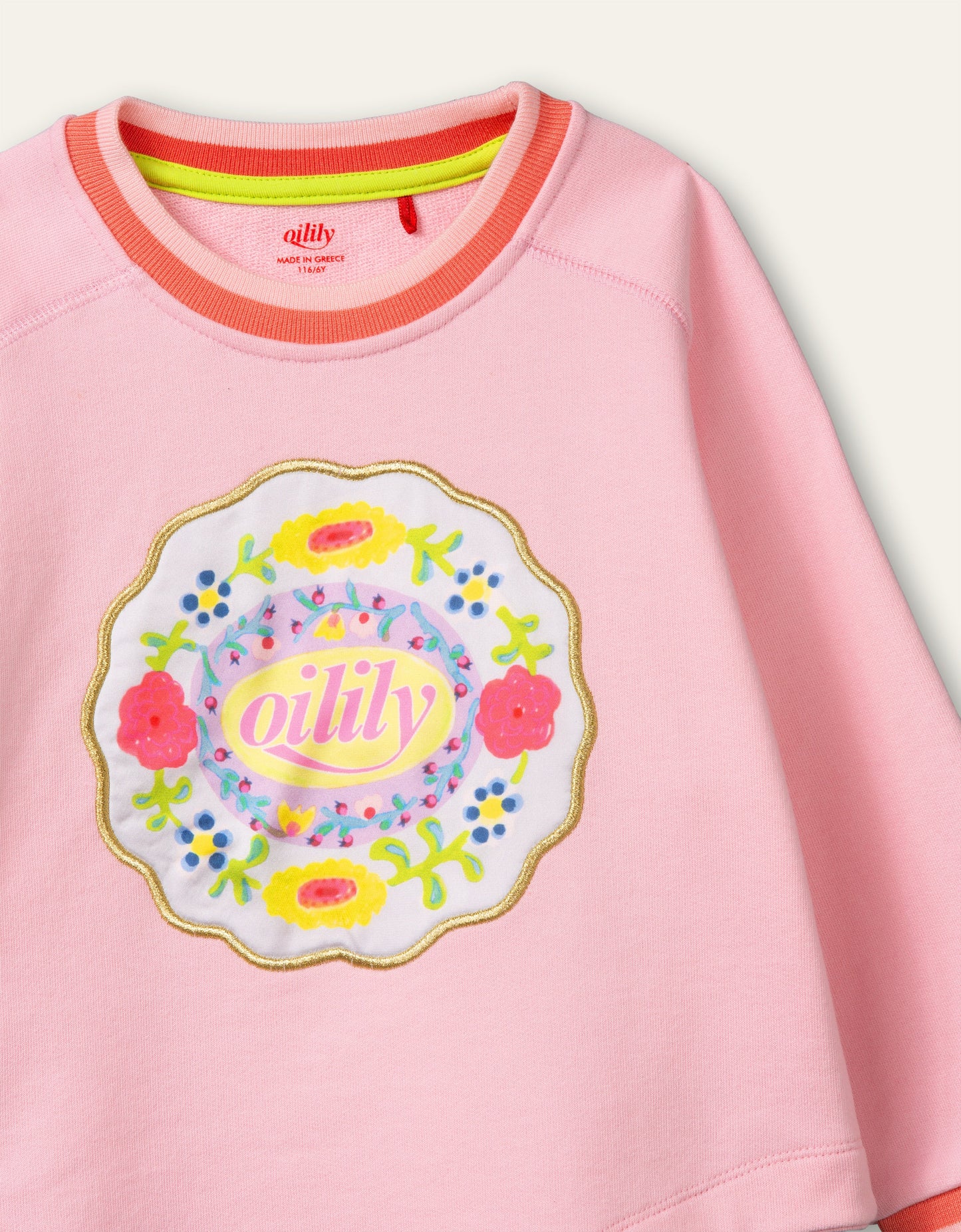 Oilily Home Girls Pink Floral Logo Sweater