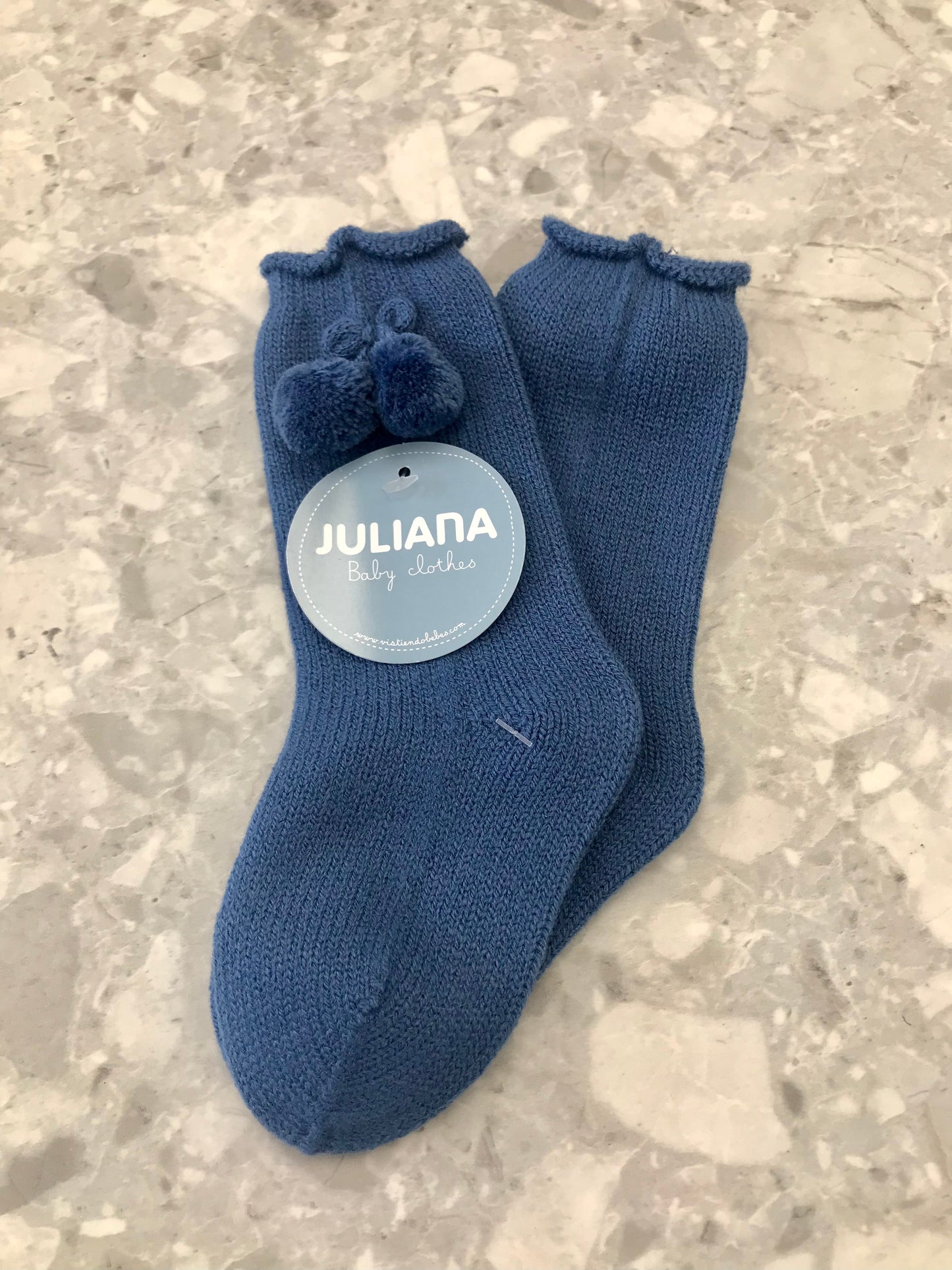 AW22 JULIANA Almendra Blue Pom Pom Socks - J6215
