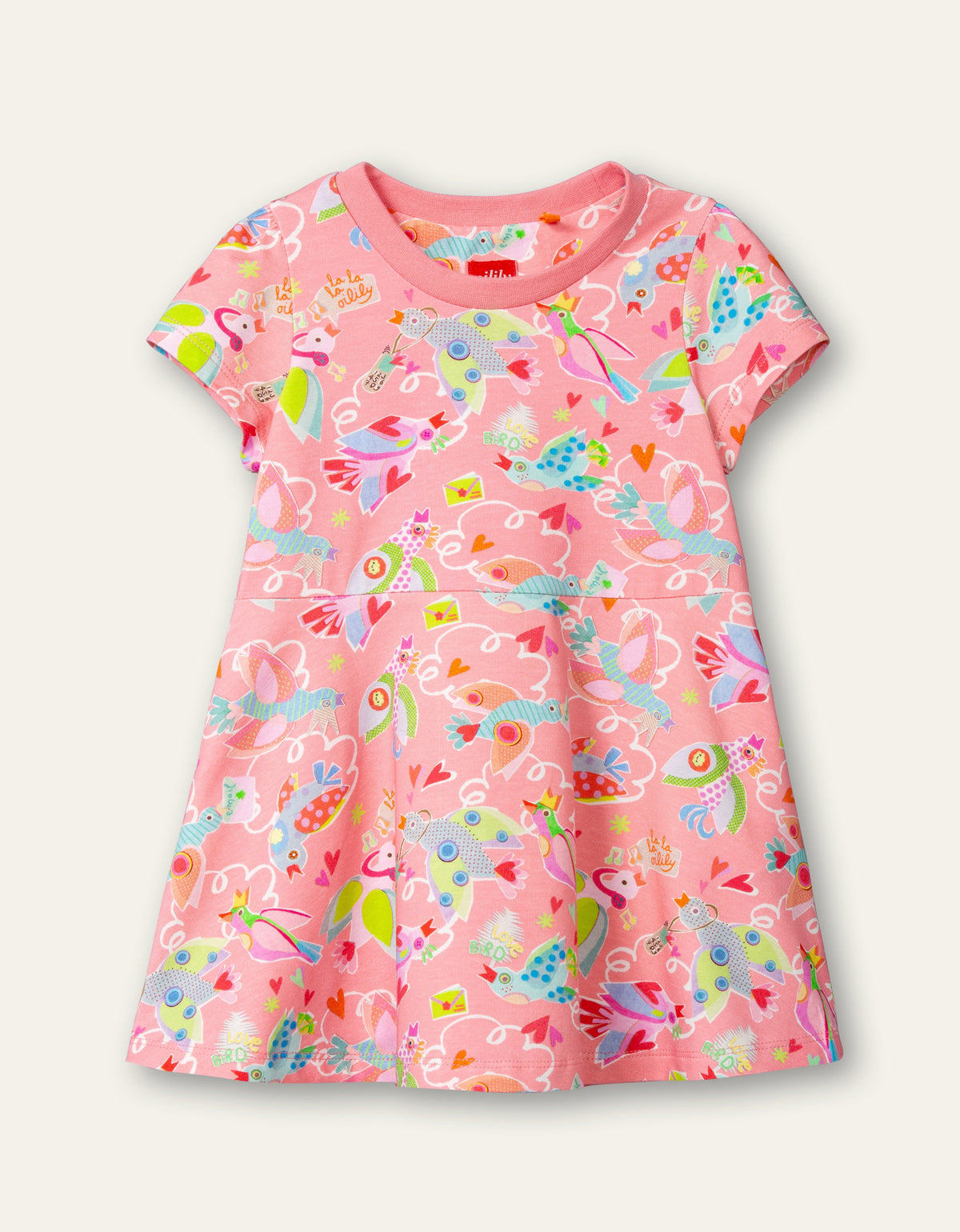 Oilily Tweetz Girls Geranium Pink Birds Jersey Dress