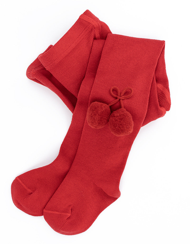 red girls tights with decorative pom-pom details by JC Castella
