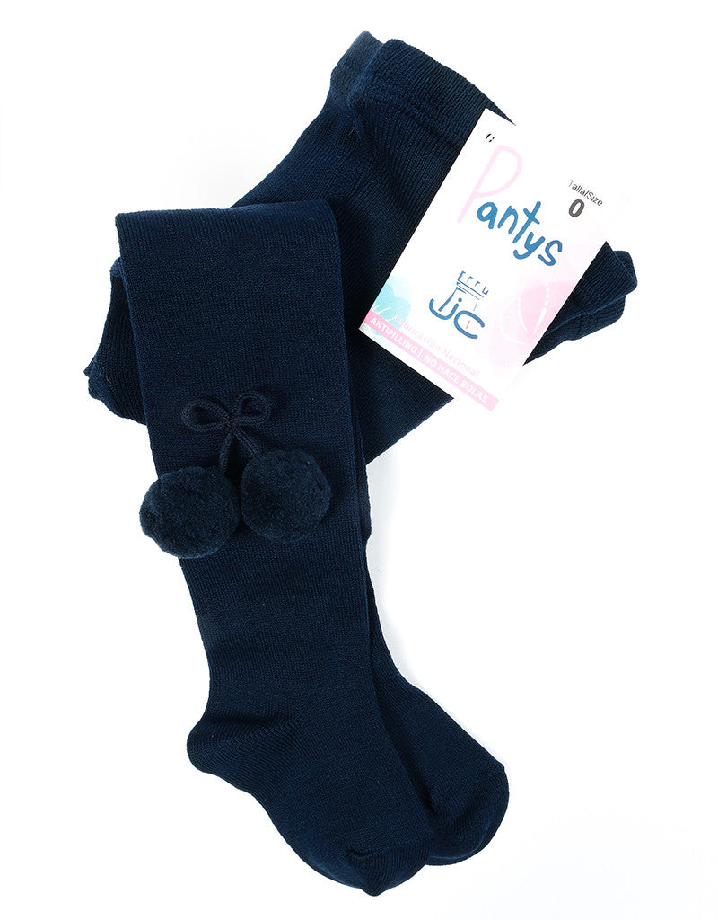 navy girls tights with decorative pom-pom details by JC Castella