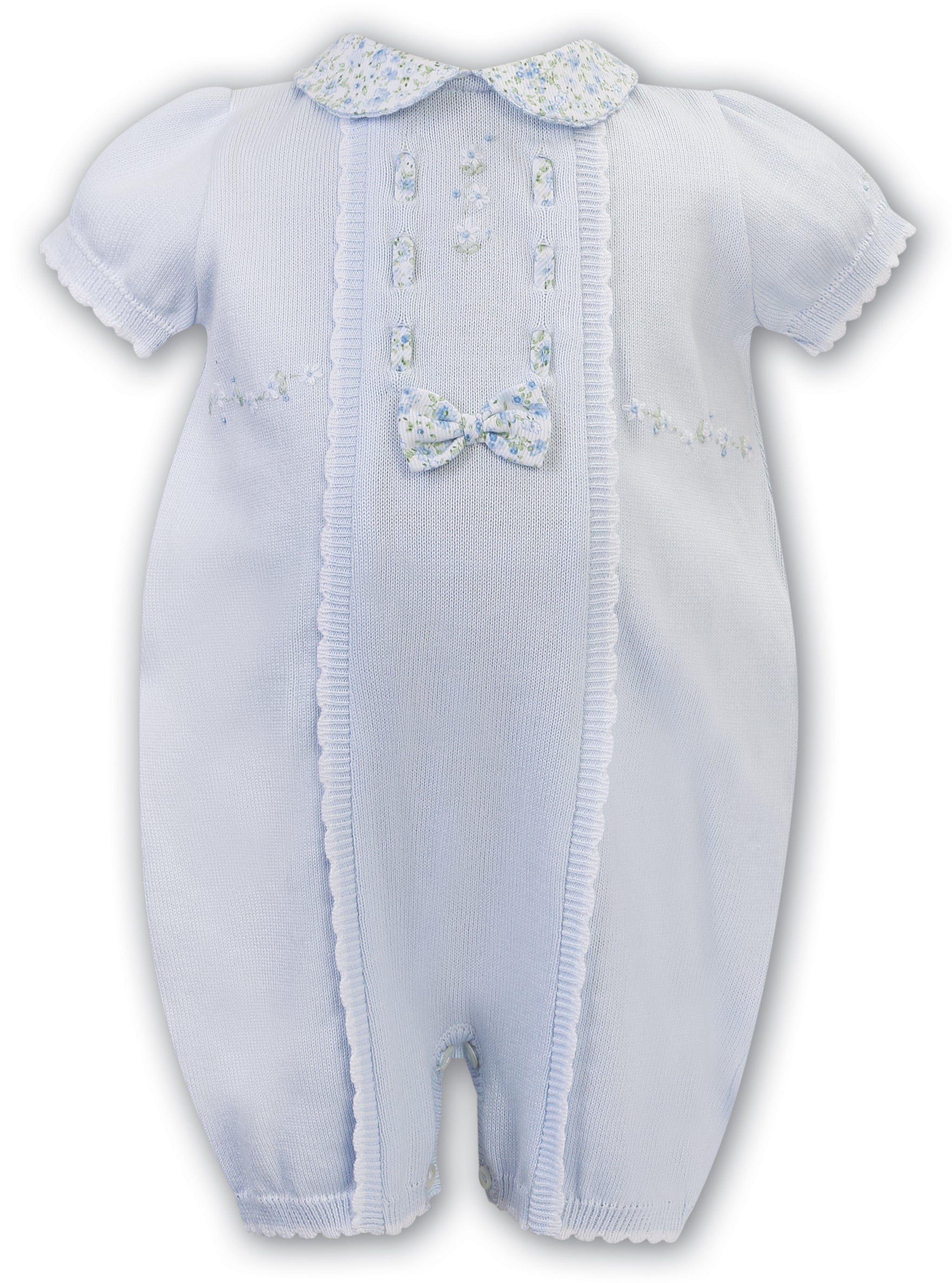 SS22 SARAH LOUISE Blue Floral Knitted Baby Girls Romper - 12665