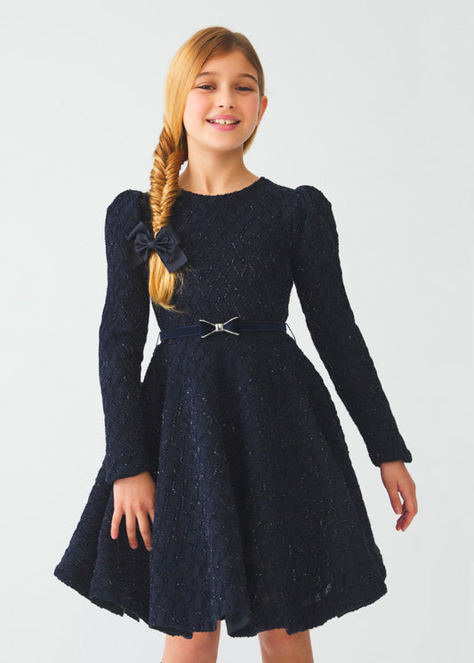 AW22 ABELA & LULA Girls Navy Boucle Dress