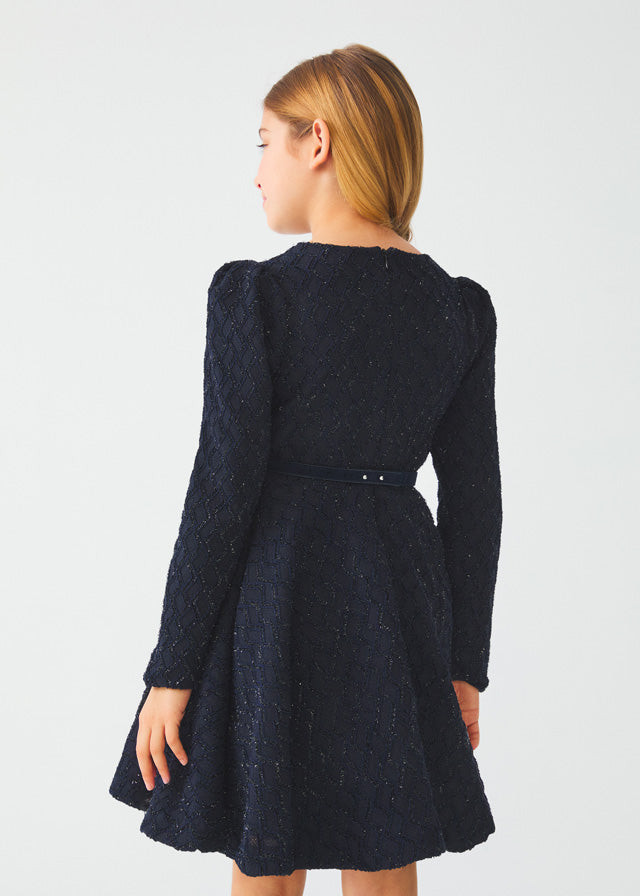 AW22 ABELA & LULA Girls Navy Boucle Dress