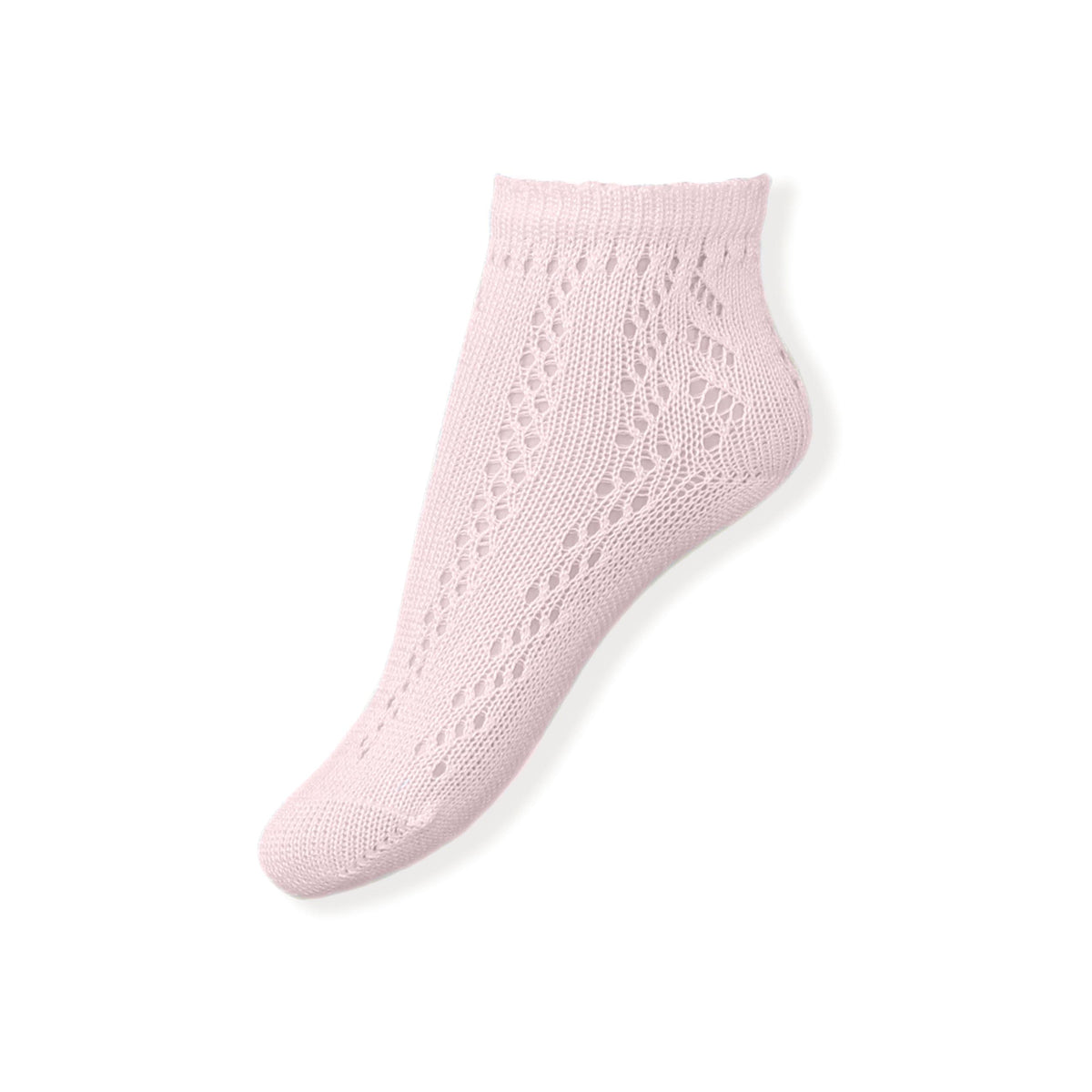 Miranda Perle girls pale pink openwork ankle socks with delicate patterned knit and ribbed cuff