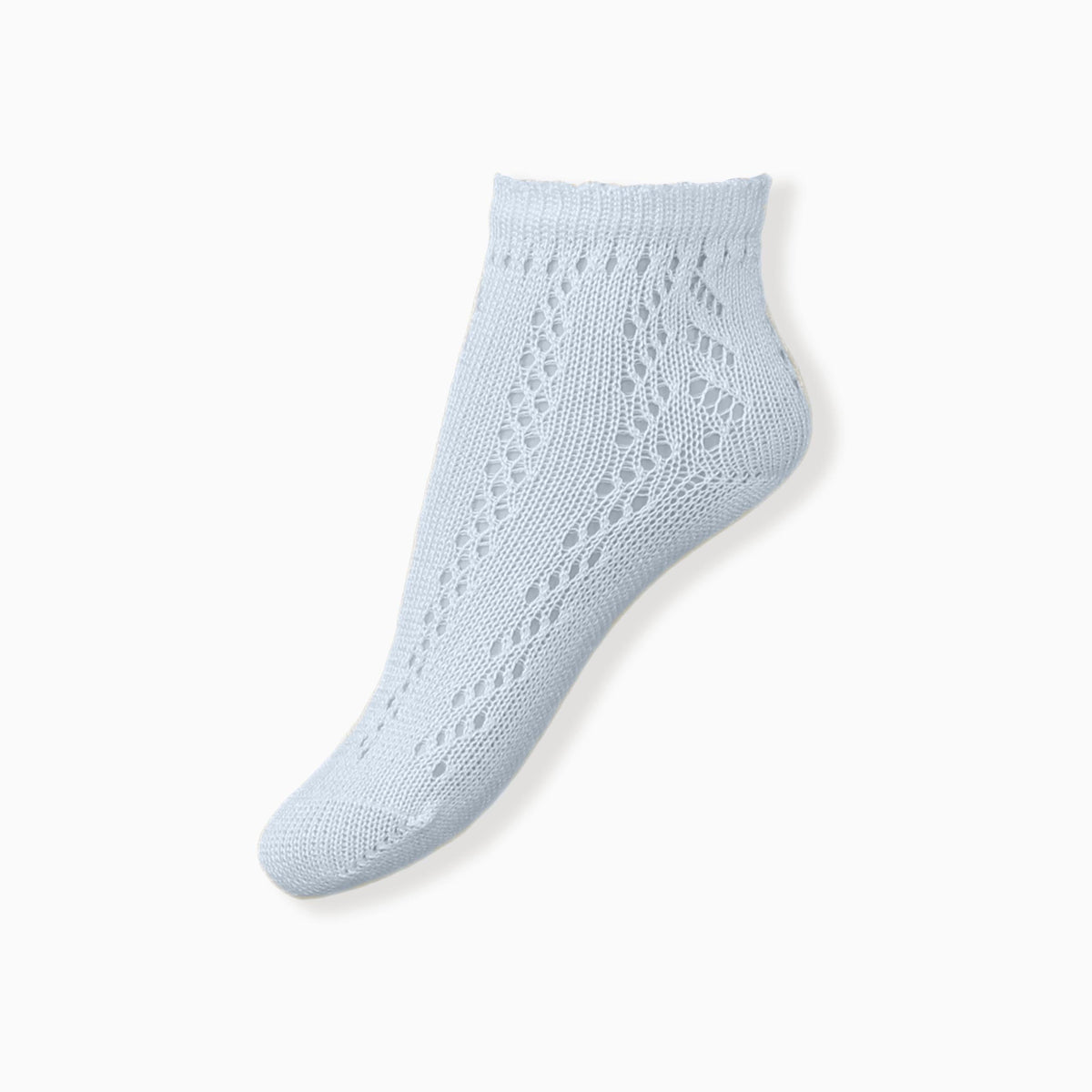 Miranda Perle girls pale blue openwork ankle socks with delicate patterned knit and ribbed cuff