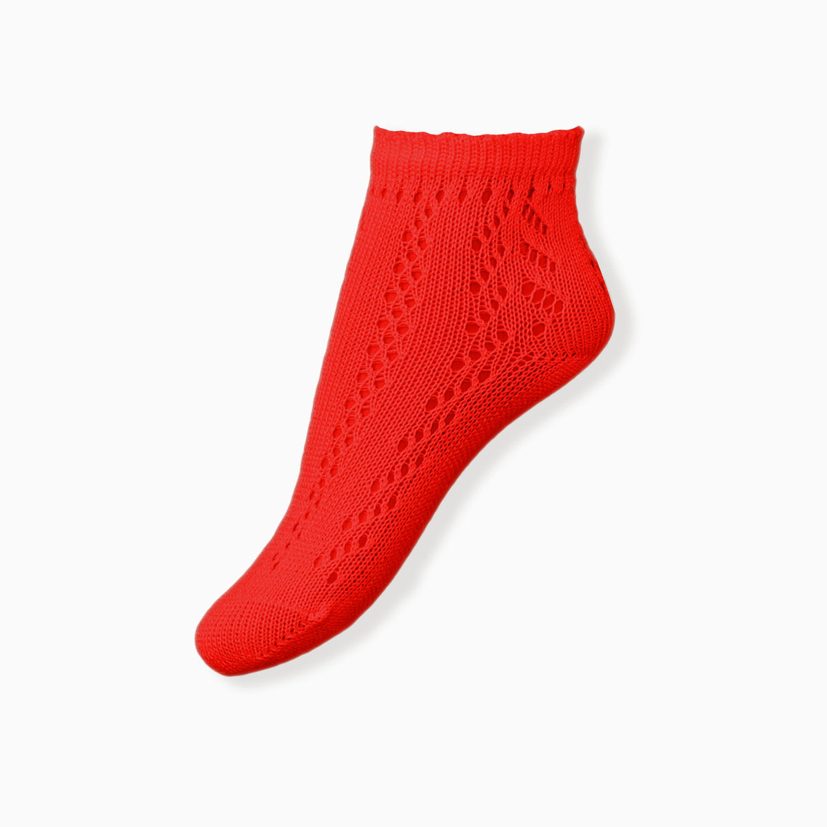Miranda Perle girls red openwork ankle socks with delicate patterned knit and ribbed cuff