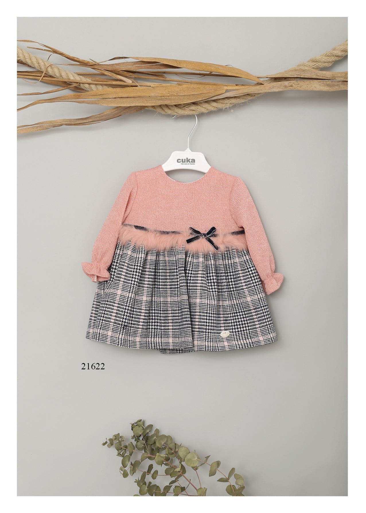 AW21 CUKA Pink & Black Tartan Baby Girls Dress - 21622