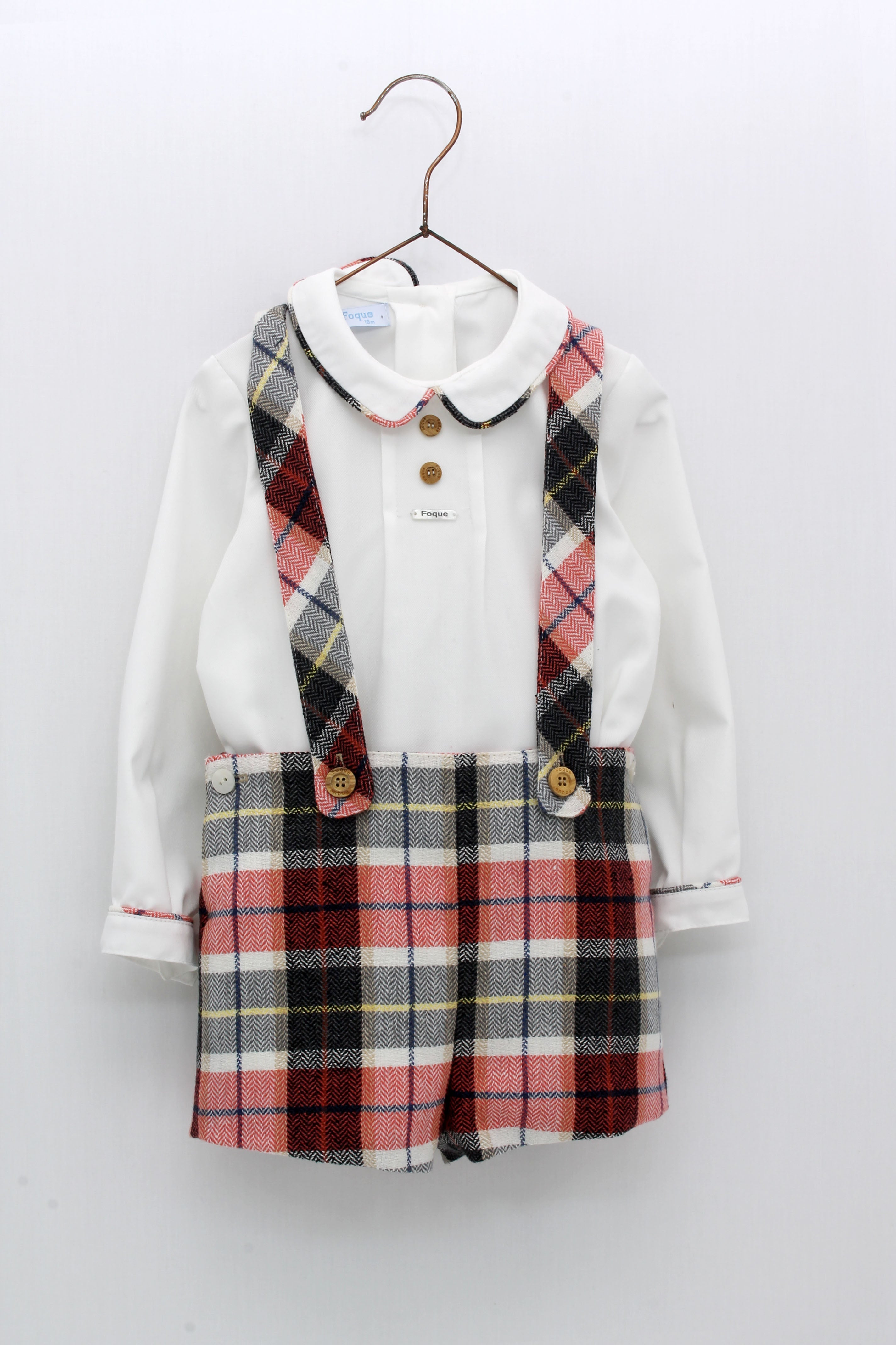 FOQUE Beige & Grey Check Baby Boys Shorts Set