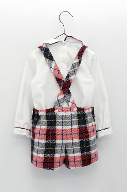 FOQUE Beige & Grey Check Baby Boys Shorts Set