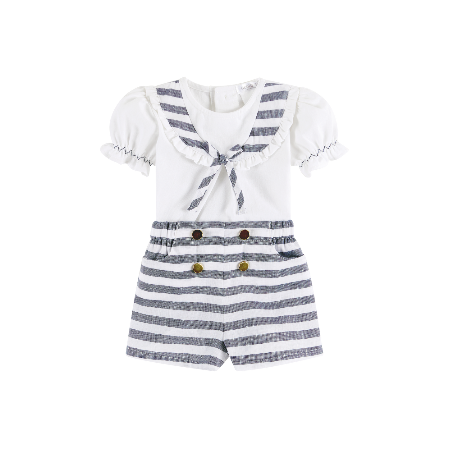 SS23 DEOLINDA Riviera Baby Girls Navy & White Short Set - 236413
